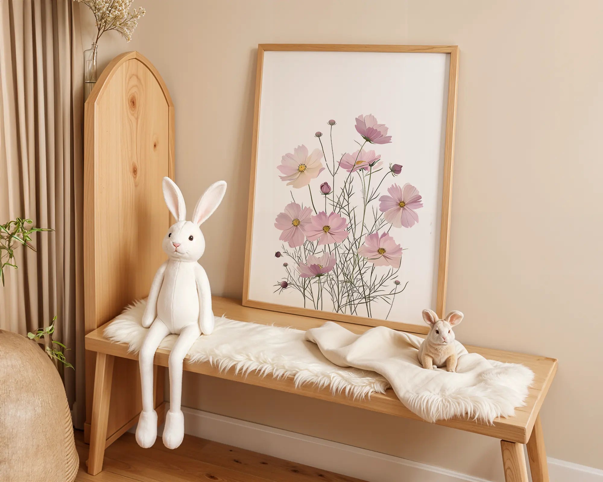 Playroom Ideas | Cosmos Flowers Nursery Art | Soft Pink Botanical Print wall art print, modern home decor, unframed artwork by Nomad & Nest