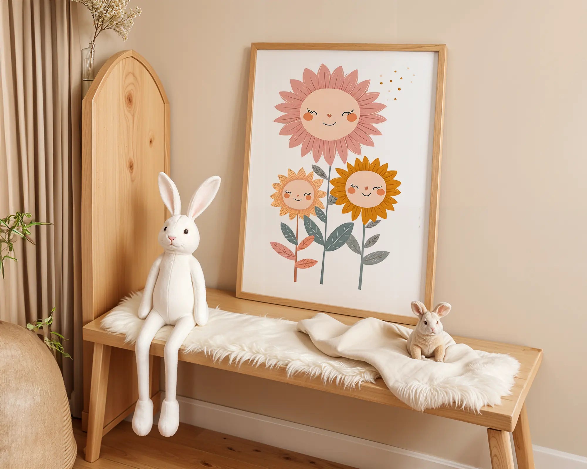 Playroom Ideas | Sunflower Friends Nursery Art | Boho Floral Wall Print wall art print, modern home decor, unframed artwork by Nomad & Nest