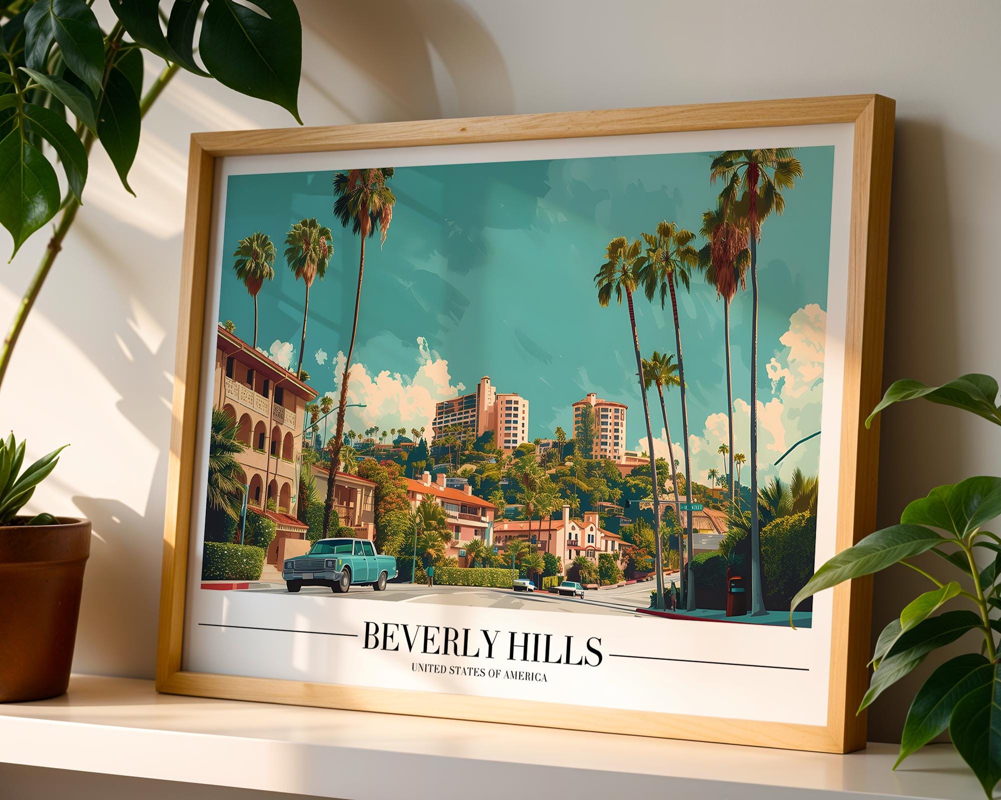 Beverly Hills Travel Poster | Retro Palm Tree Print wall art print, modern home decor, unframed artwork by Nomad & Nest