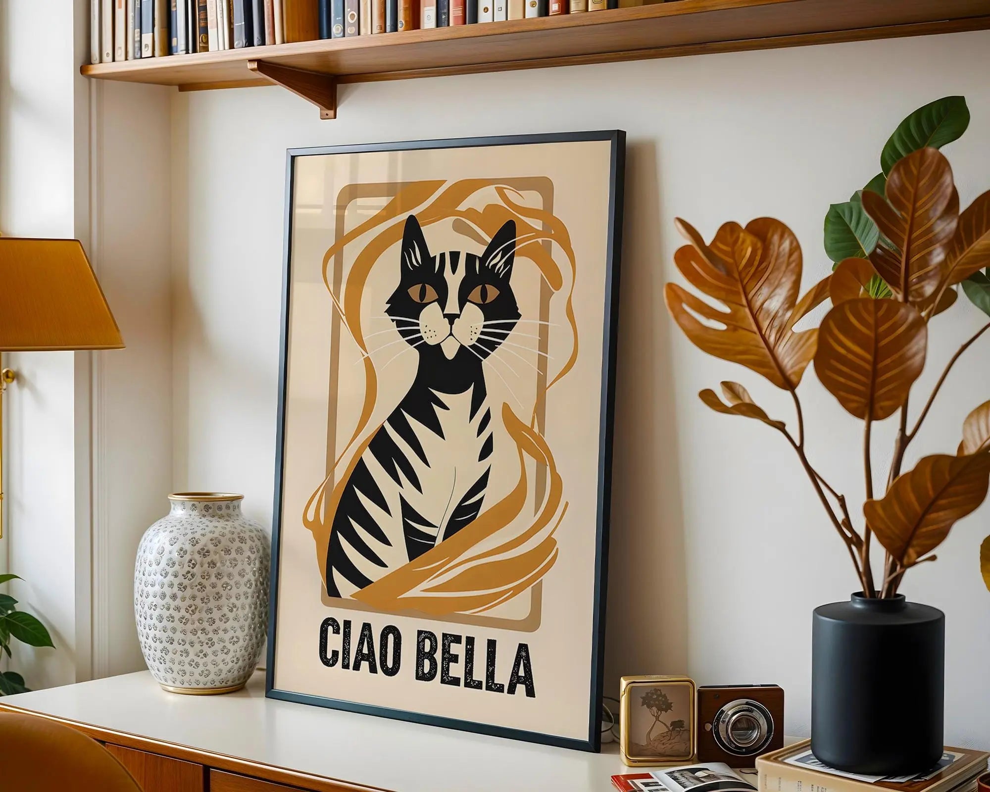 Ciao Bella Cat Art Print | Italian Inspired Animal Illustration wall art print, modern home decor, unframed artwork by Nomad & Nest