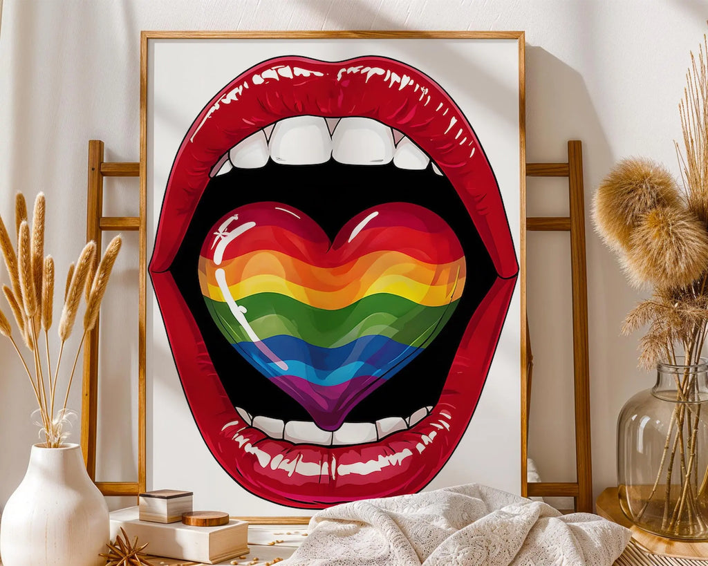 Positive Emotion | Rainbow Lips Wall Art | Pride Pop Art Print | Bold LGBTQ+ Statement Poster wall art print, modern home decor, unframed artwork by Nomad & Nest