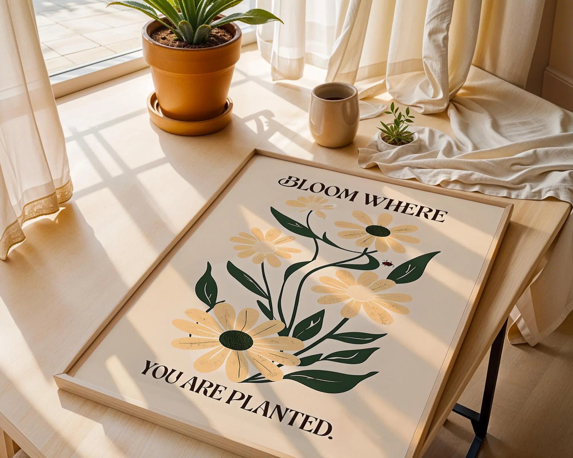 Positive Emotion | Bloom Where You Are Planted – Vintage Daisy Illustration, Inspirational Floral Wall Art wall art print, modern home decor, unframed artwork by Nomad & Nest