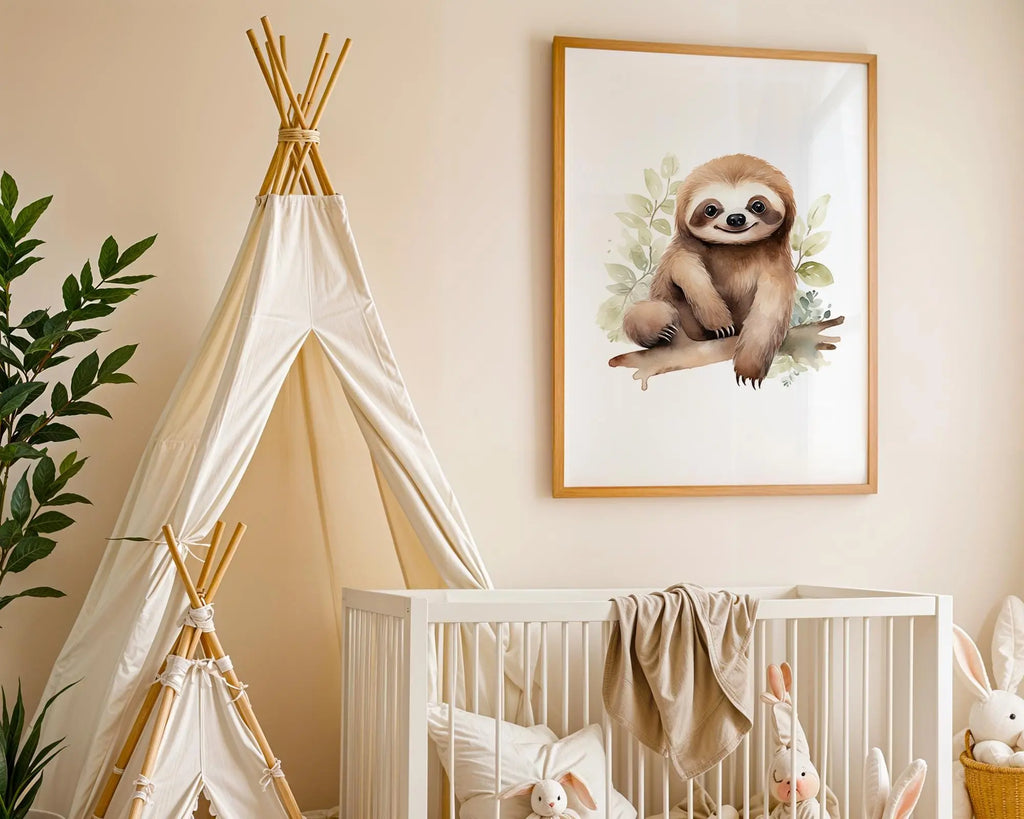 Playroom Ideas | Sloth Nursery Wall Art | Jungle Animal Baby Illustration wall art print, modern home decor, unframed artwork by Nomad & Nest