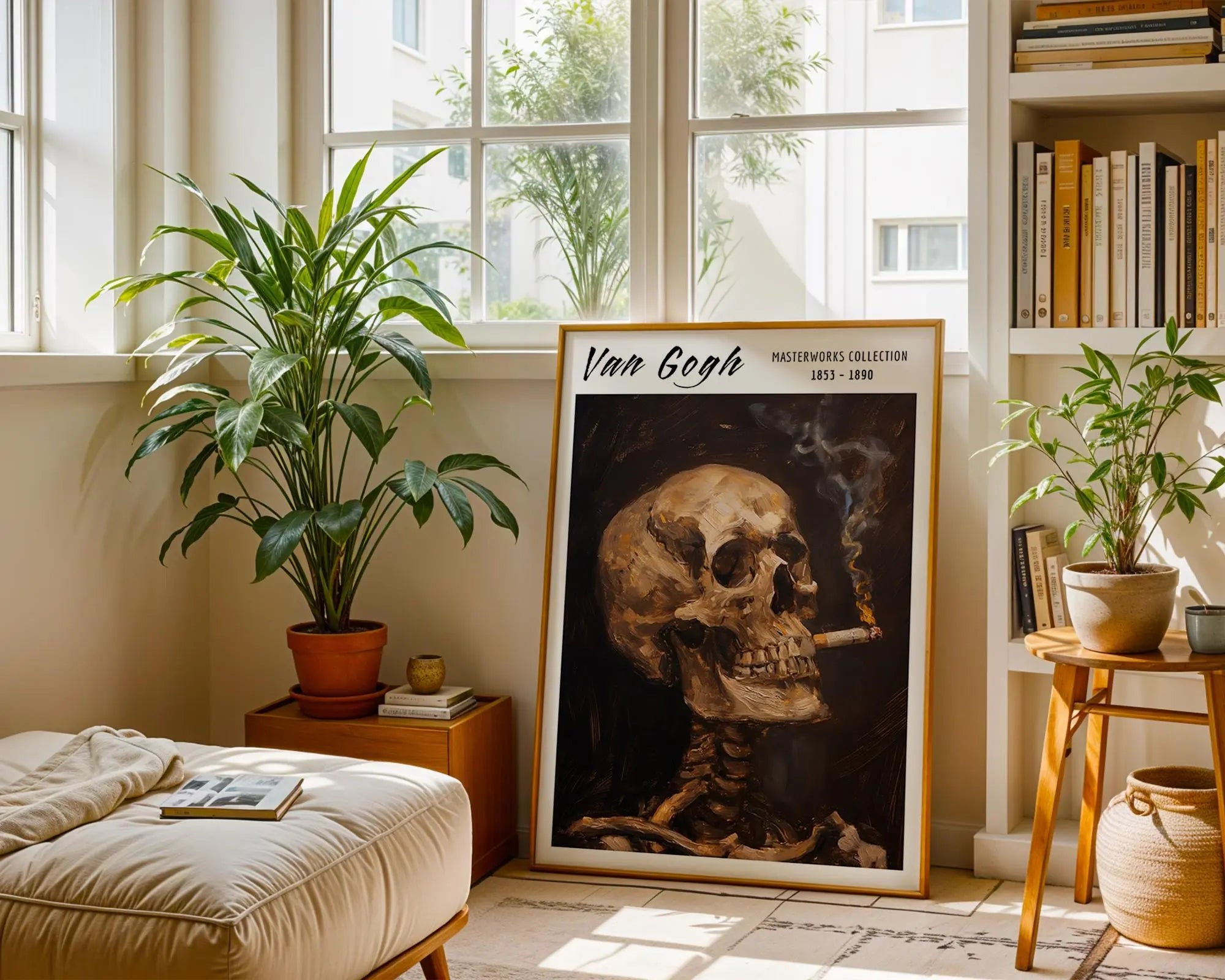 Van Gogh Print | Skull with Cigarette  | Famous Gothic Oil Painting Poster | Dark Macabre Fine Art Wall Artwork for Home or Office | Kitchen wall art print, modern home decor, unframed artwork by Nomad & Nest