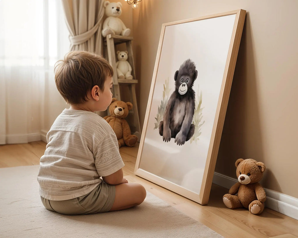 Playroom Ideas | Monkey Nursery Wall Art | Jungle Animal Baby Illustration wall art print, modern home decor, unframed artwork by Nomad & Nest