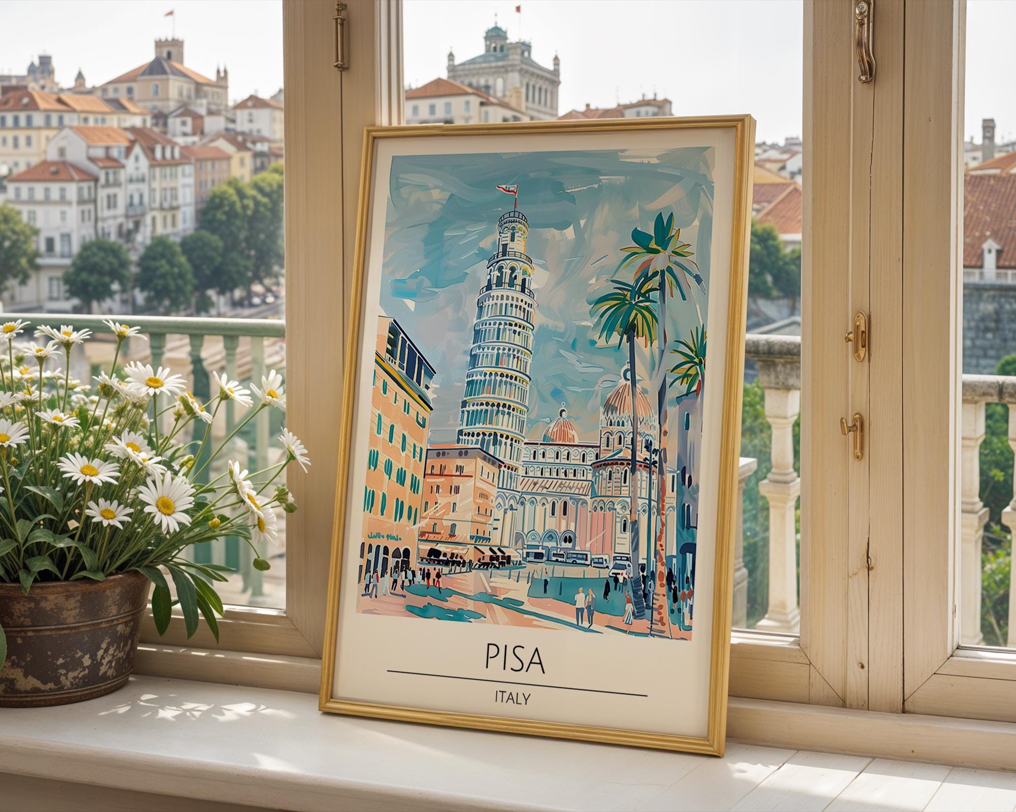 Leaning Tower of Pisa Print | Illustrated Italian Travel Poster wall art print, modern home decor, unframed artwork by Nomad & Nest