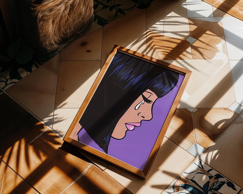 Modern Pop Art | Crying Woman  Poster | Purple Retro Comic Book Print wall art print, modern home decor, unframed artwork by Nomad & Nest