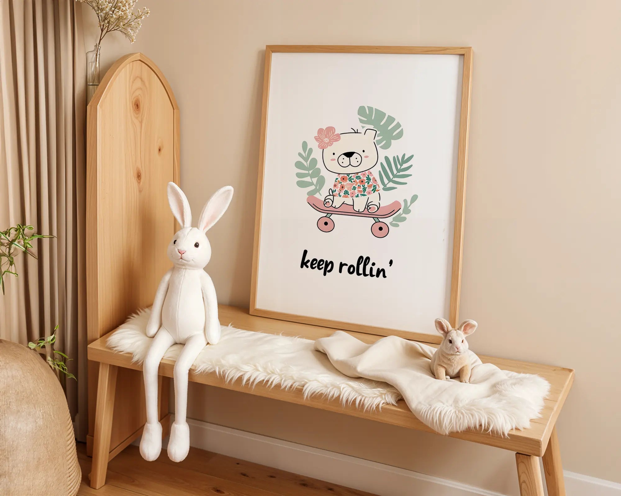 Playroom Ideas | Keep Rollin Nursery Wall Art | Boho Skate Bear Print wall art print, modern home decor, unframed artwork by Nomad & Nest