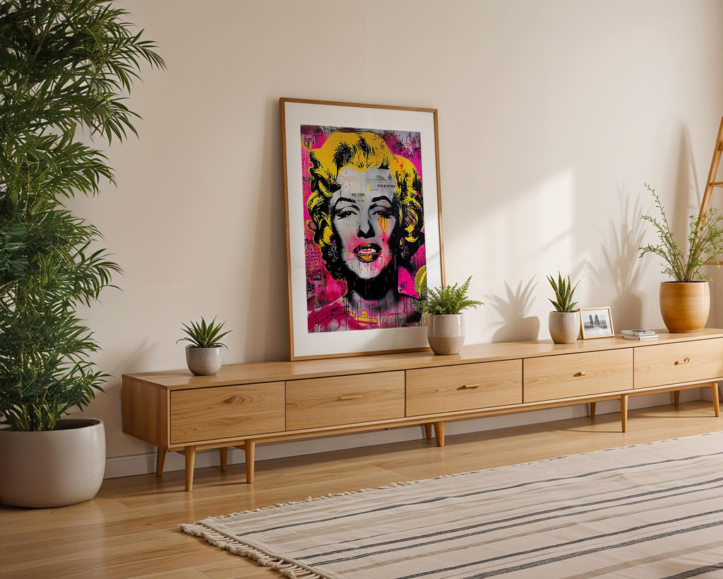 Modern Pop Art | Marilyn Monroe Graffiti Print | Pink & Yellow Portrait wall art print, modern home decor, unframed artwork by Nomad & Nest