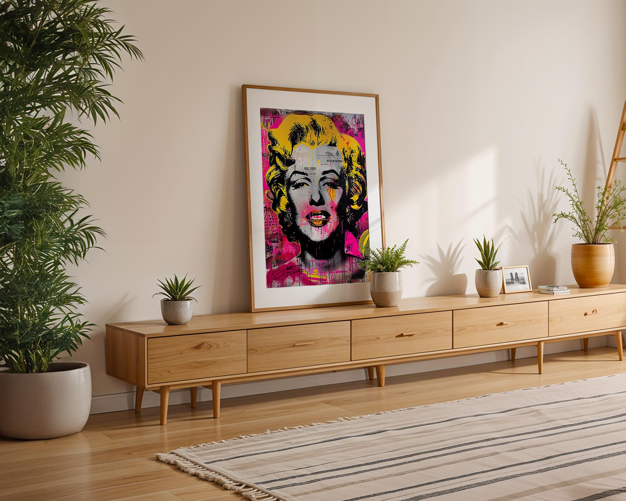 Modern Pop Art | Marilyn Monroe Graffiti Print | Pink & Yellow Portrait wall art print, modern home decor, unframed artwork by Nomad & Nest