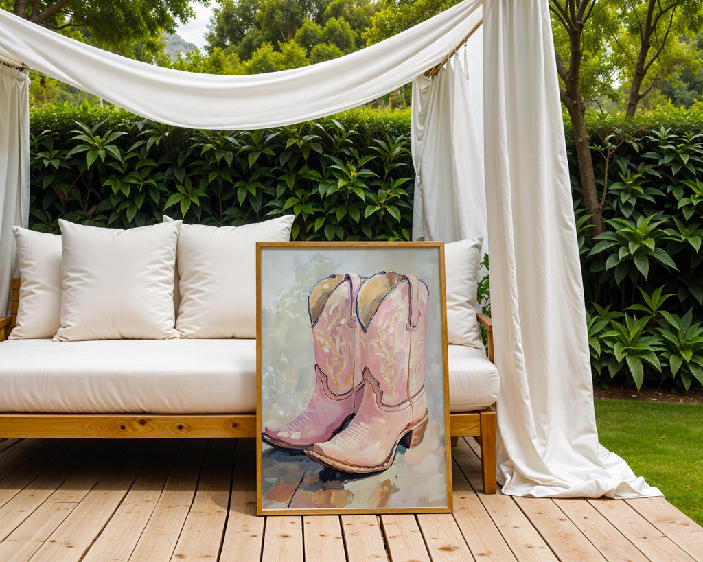 Pink Cowgirl Boots Oil Painting | Modern Western Art Poster wall art print, modern home decor, unframed artwork by Nomad & Nest
