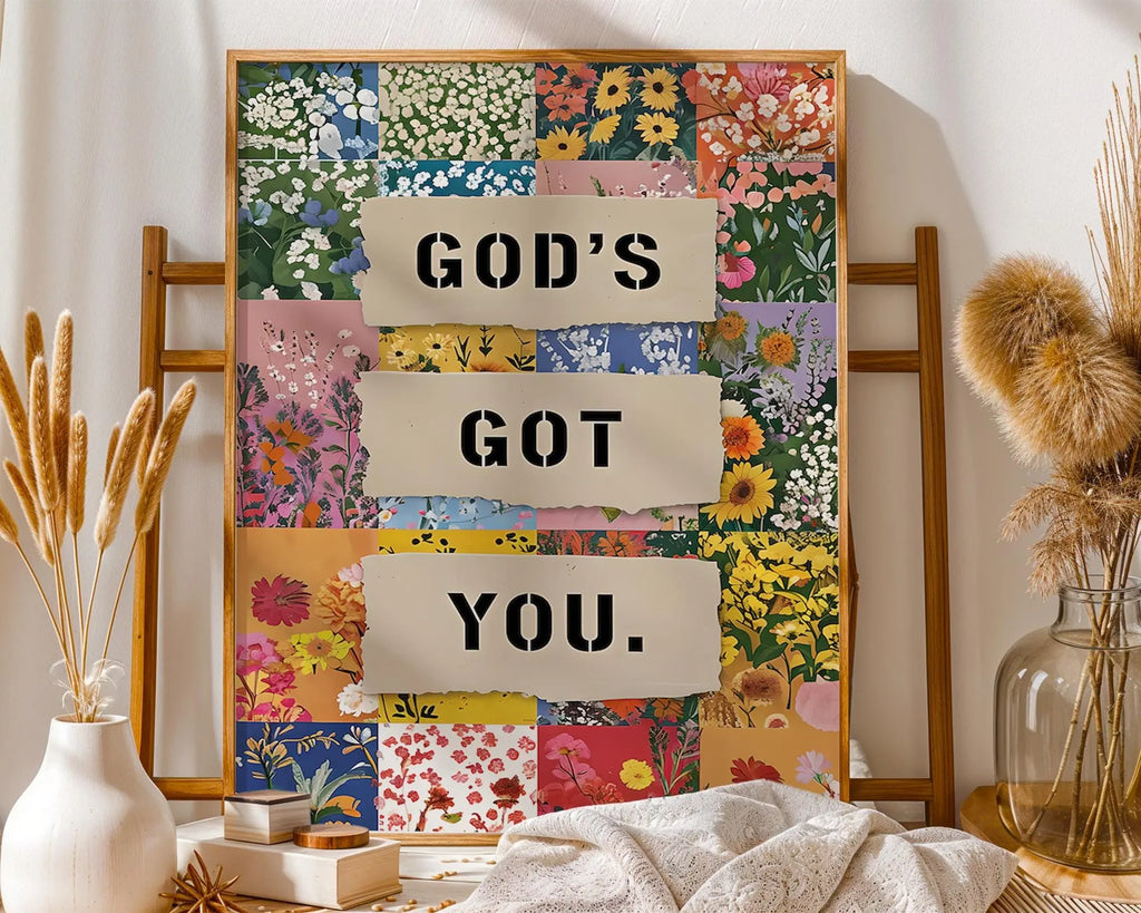 God's Got You Floral Wall Art Print | Christian Encouragement wall art print, modern home decor, unframed artwork by Nomad & Nest