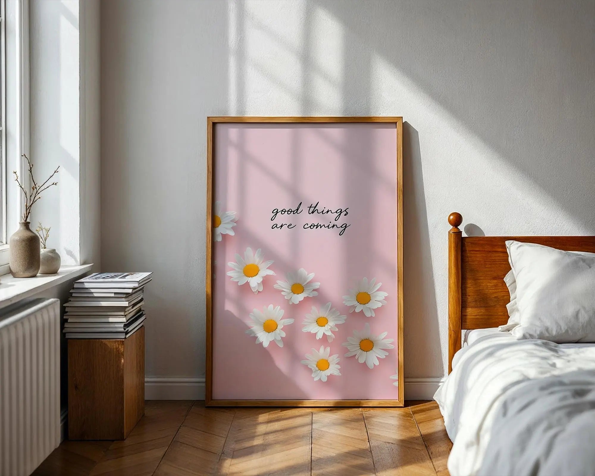 Daisy Wall Art – Pink Floral Print, Uplifting Home Decor wall art print, modern home decor, unframed artwork by Nomad & Nest