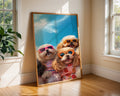 Colourful Prints | Funny Dogs Beach Print | Tropical Pup Art with Sunglasses wall art print, modern home decor, unframed artwork by Nomad & Nest