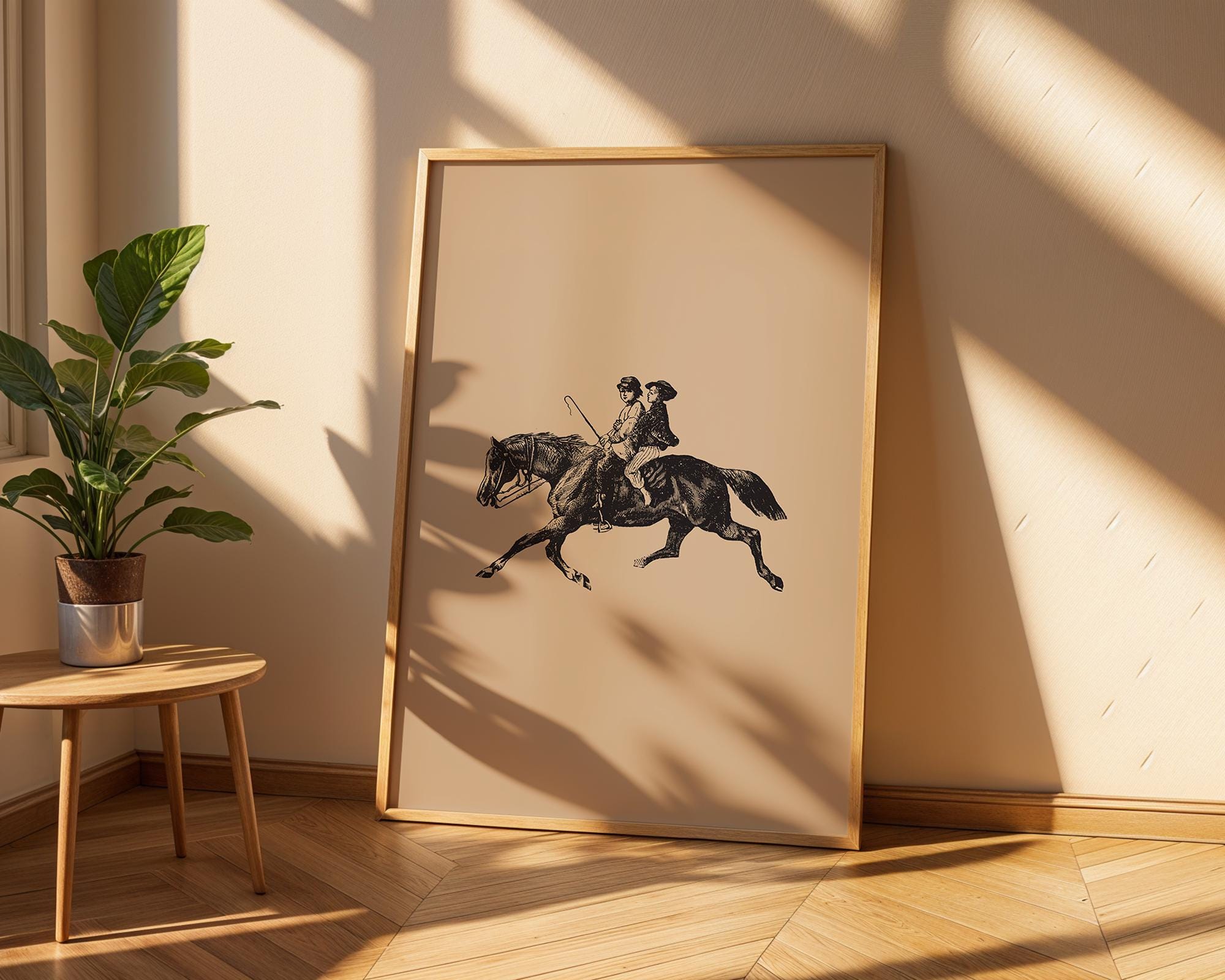 Vintage Equestrian Print | Sepia Tone Horse Riding Poster wall art print, modern home decor, unframed artwork by Nomad & Nest