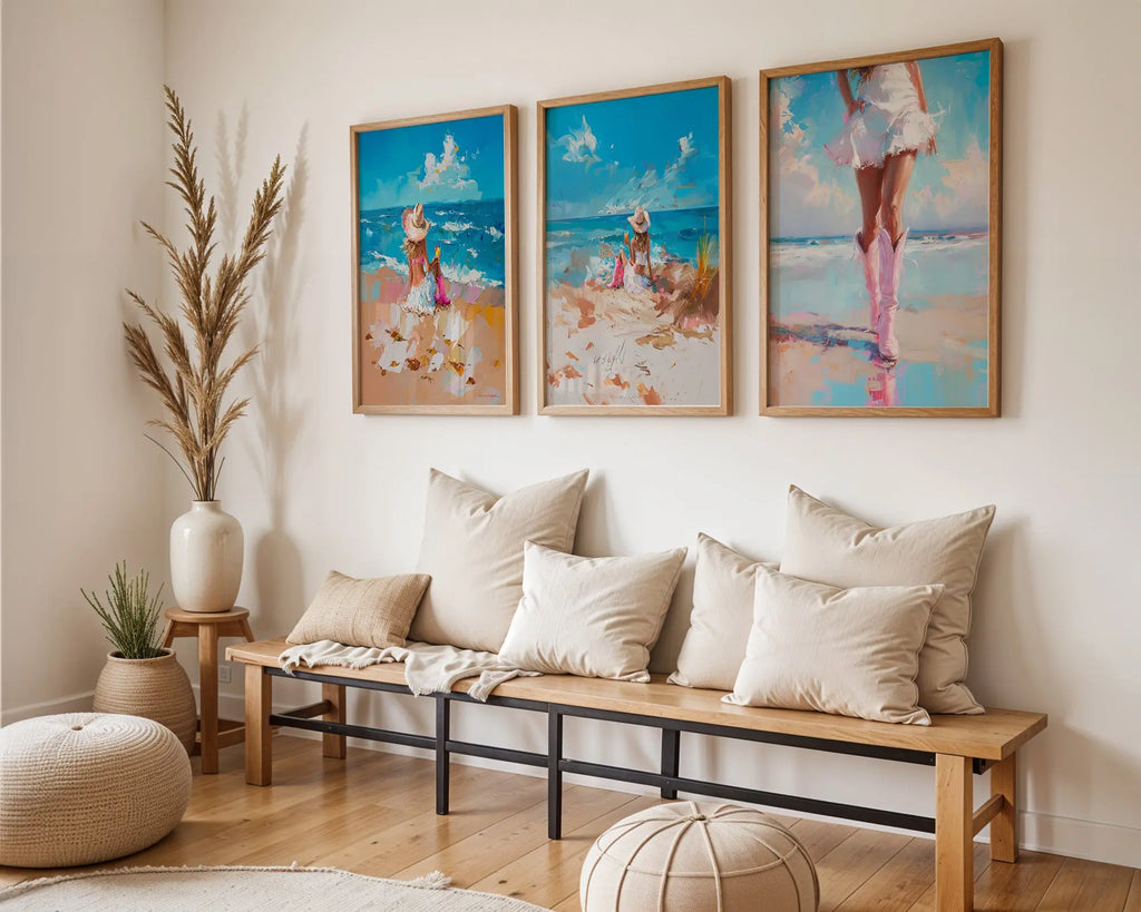 Colourful Prints | Coastal Beach Girl Art Prints | Painterly Seaside Decor (Set of 3) wall art print, modern home decor, unframed artwork by Nomad & Nest