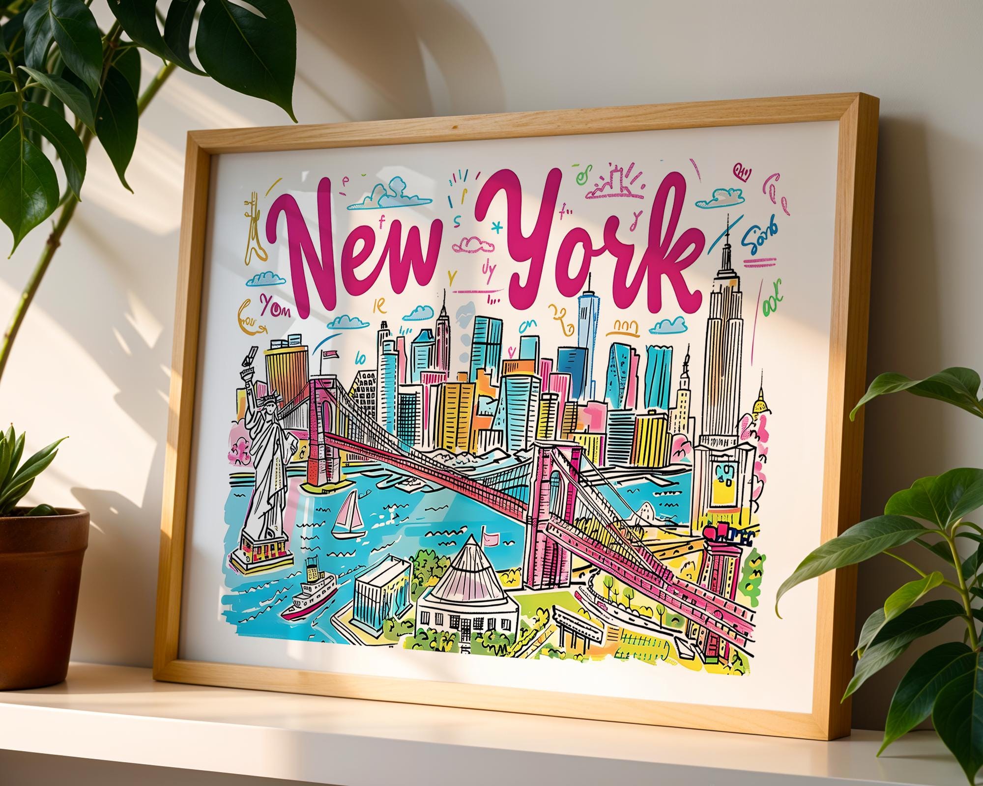 New York City Art Print | Colorful NYC Skyline Poster wall art print, modern home decor, unframed artwork by Nomad & Nest