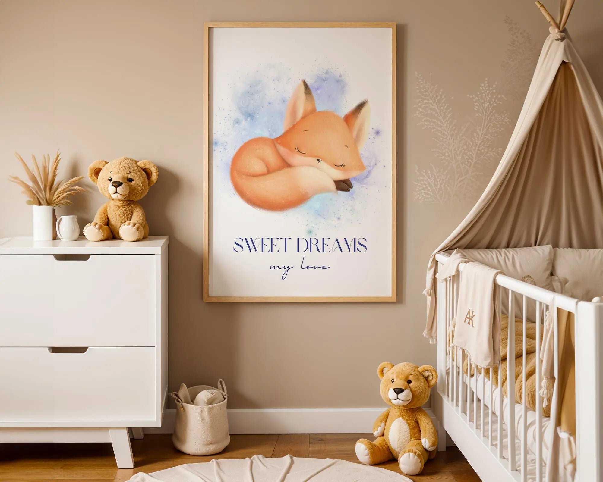 Playroom Ideas | Sleeping Fox Nursery Print | Woodland Dream Wall Art wall art print, modern home decor, unframed artwork by Nomad & Nest