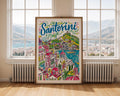 Santorini Greece Art Print | Hand-Drawn Cityscape Travel Poster wall art print, modern home decor, unframed artwork by Nomad & Nest