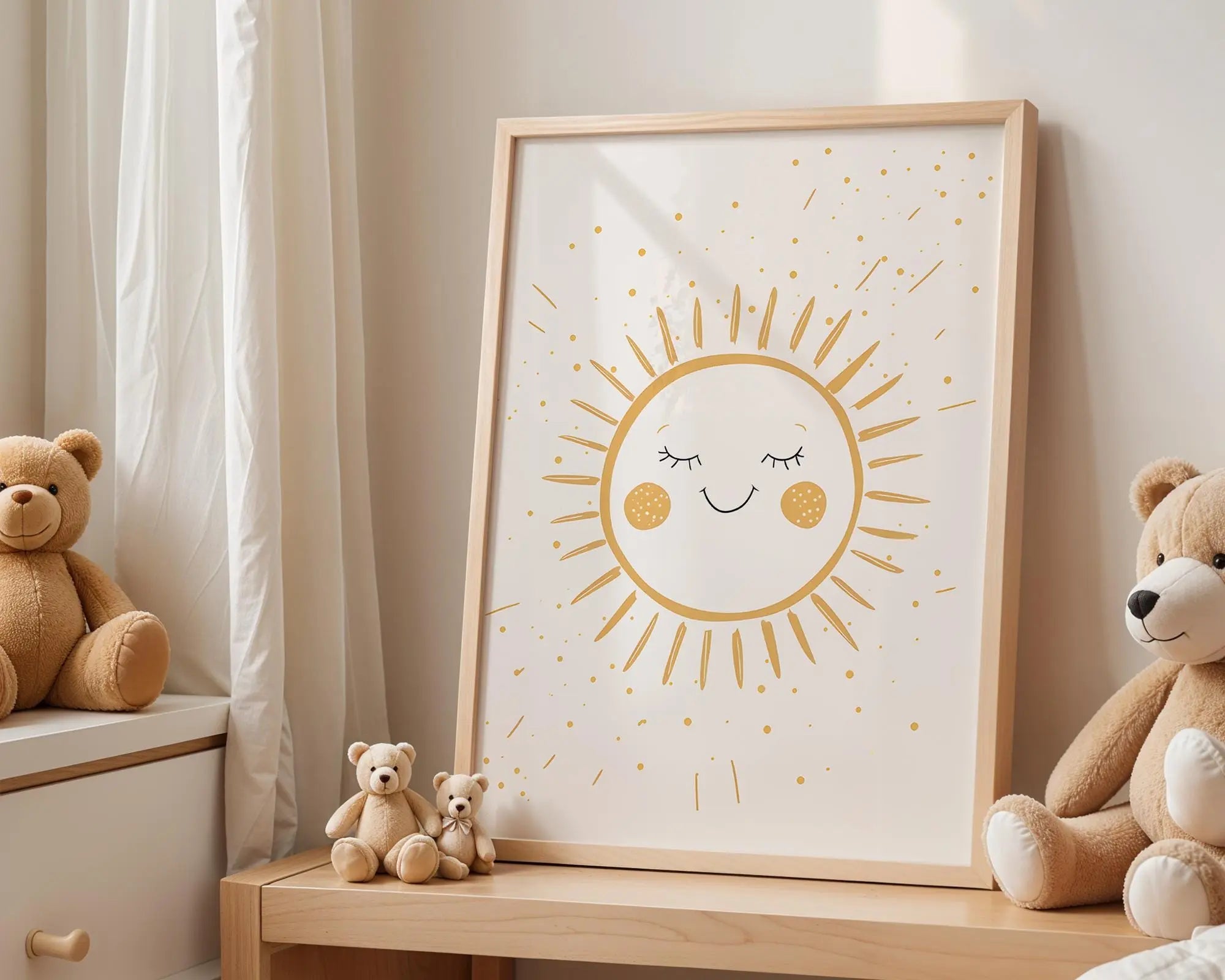 Playroom Ideas | Smiling Sun Nursery Wall Art | Boho Celestial Baby Decor wall art print, modern home decor, unframed artwork by Nomad & Nest