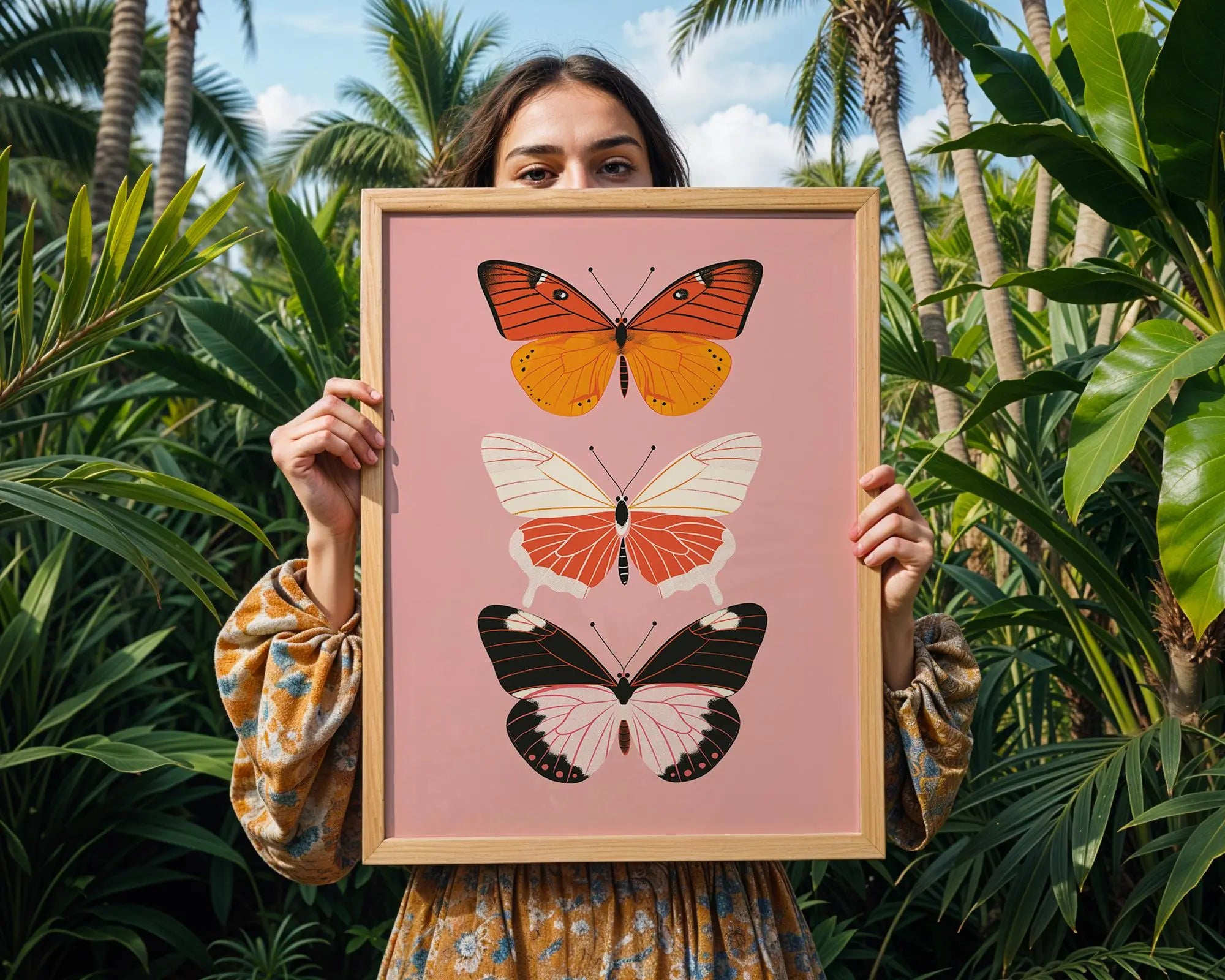 Butterflies Trio Art Print | Modern Insect Illustration, Pink Background wall art print, modern home decor, unframed artwork by Nomad & Nest