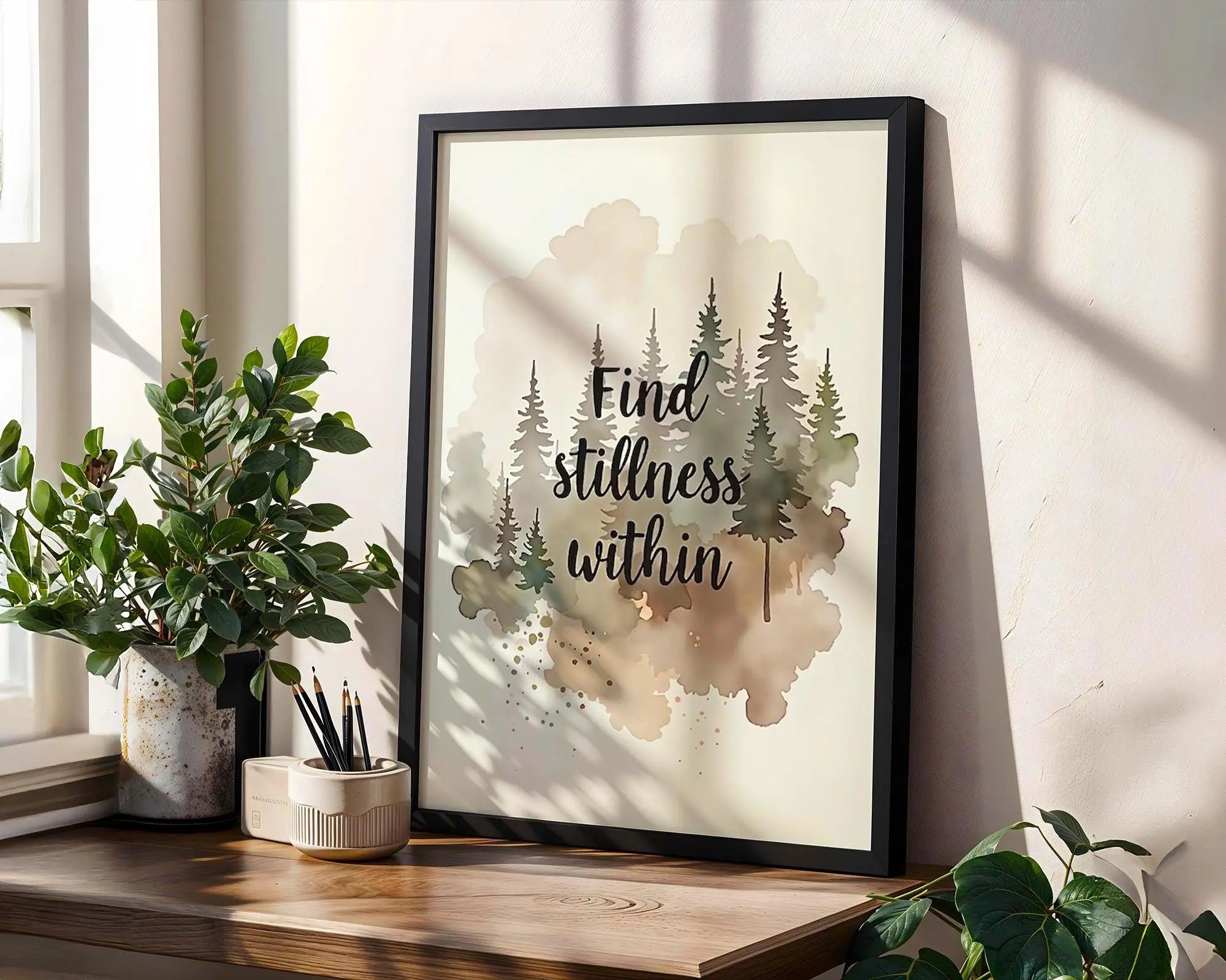 Positive Emotion | Find Stillness Within | Watercolor Forest Quote Art | Mindful Nature Print wall art print, modern home decor, unframed artwork by Nomad & Nest