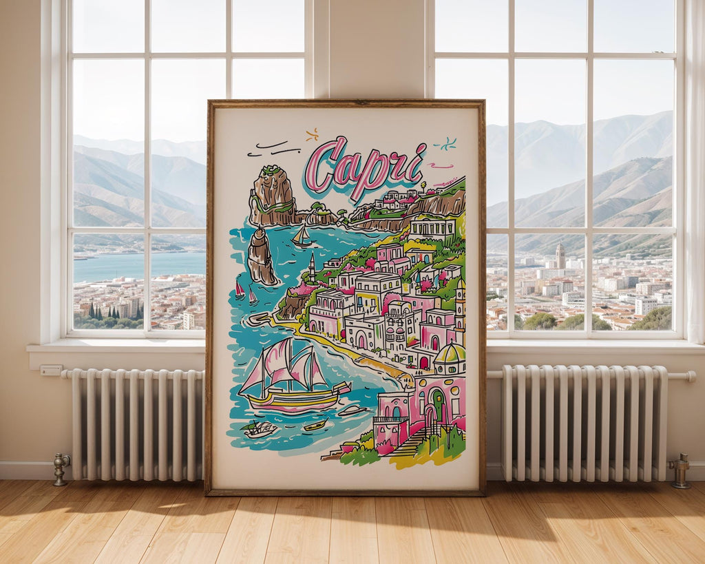 Capri Italy Travel Poster | Mediterranean Seaside Home Decor wall art print, modern home decor, unframed artwork by Nomad & Nest