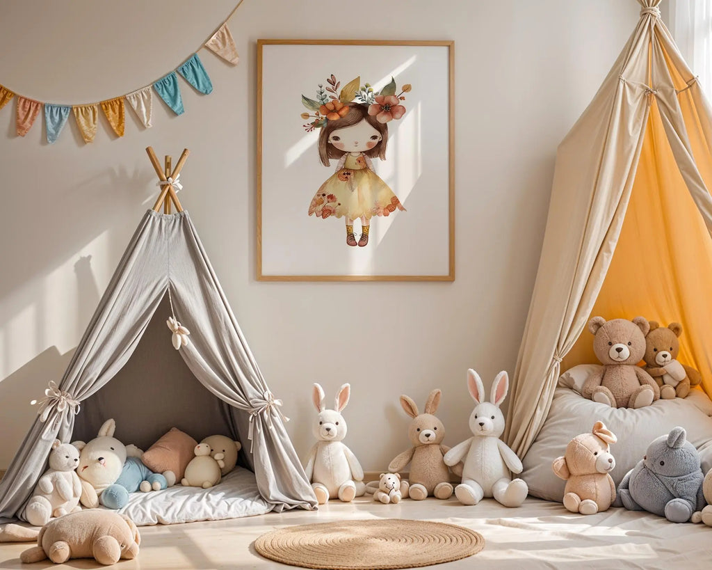 Playroom Ideas | Autumn Girl Nursery Wall Art | Floral Fall Baby Print wall art print, modern home decor, unframed artwork by Nomad & Nest