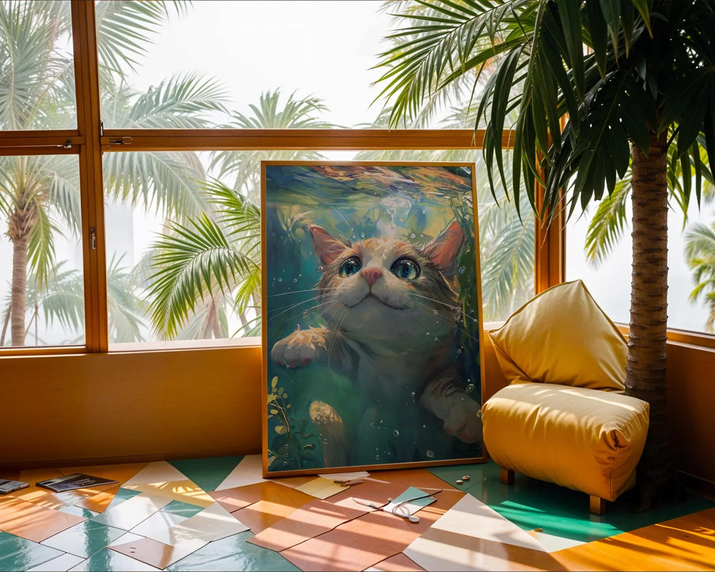 Whimsical Cat Print | Underwater Kitten Wall Art wall art print, modern home decor, unframed artwork by Nomad & Nest