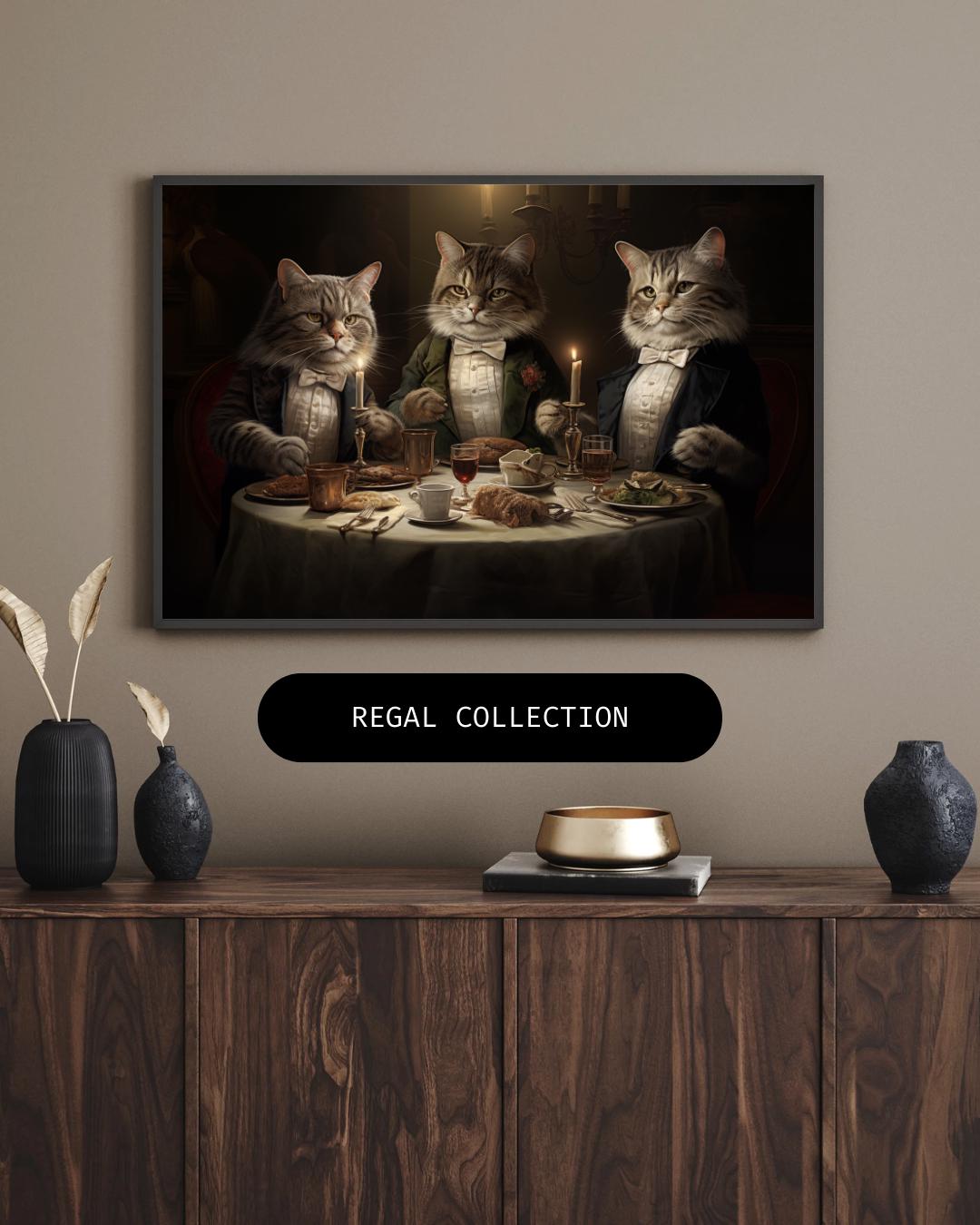 Tuxedo Cats Dinner Print | Victorian Anthropomorphic Animal Wall Art wall art print, modern home decor, unframed artwork by Nomad & Nest
