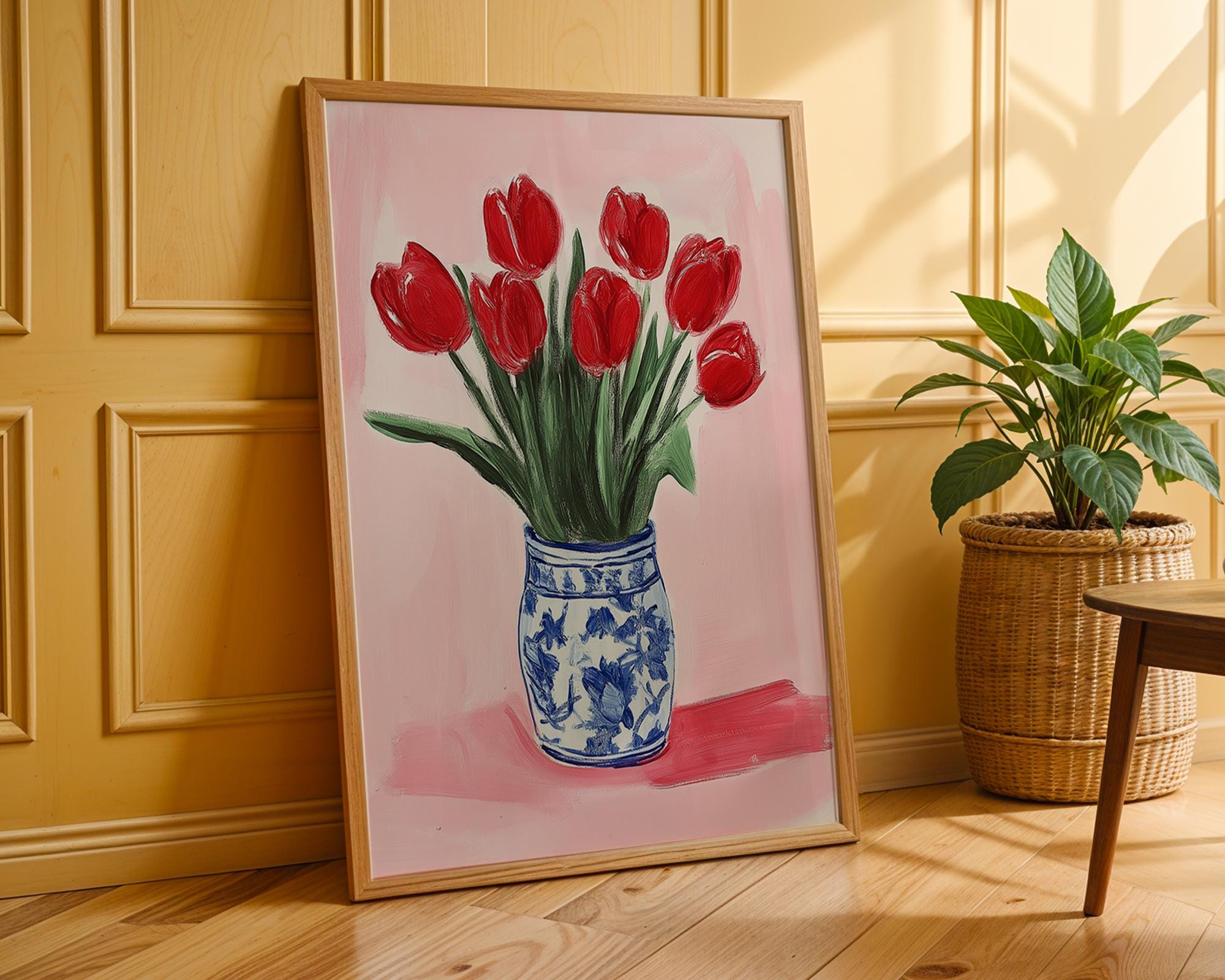 Red Tulips Print | Chinoiserie Vase, Floral Kitchen Art wall art print, modern home decor, unframed artwork by Nomad & Nest