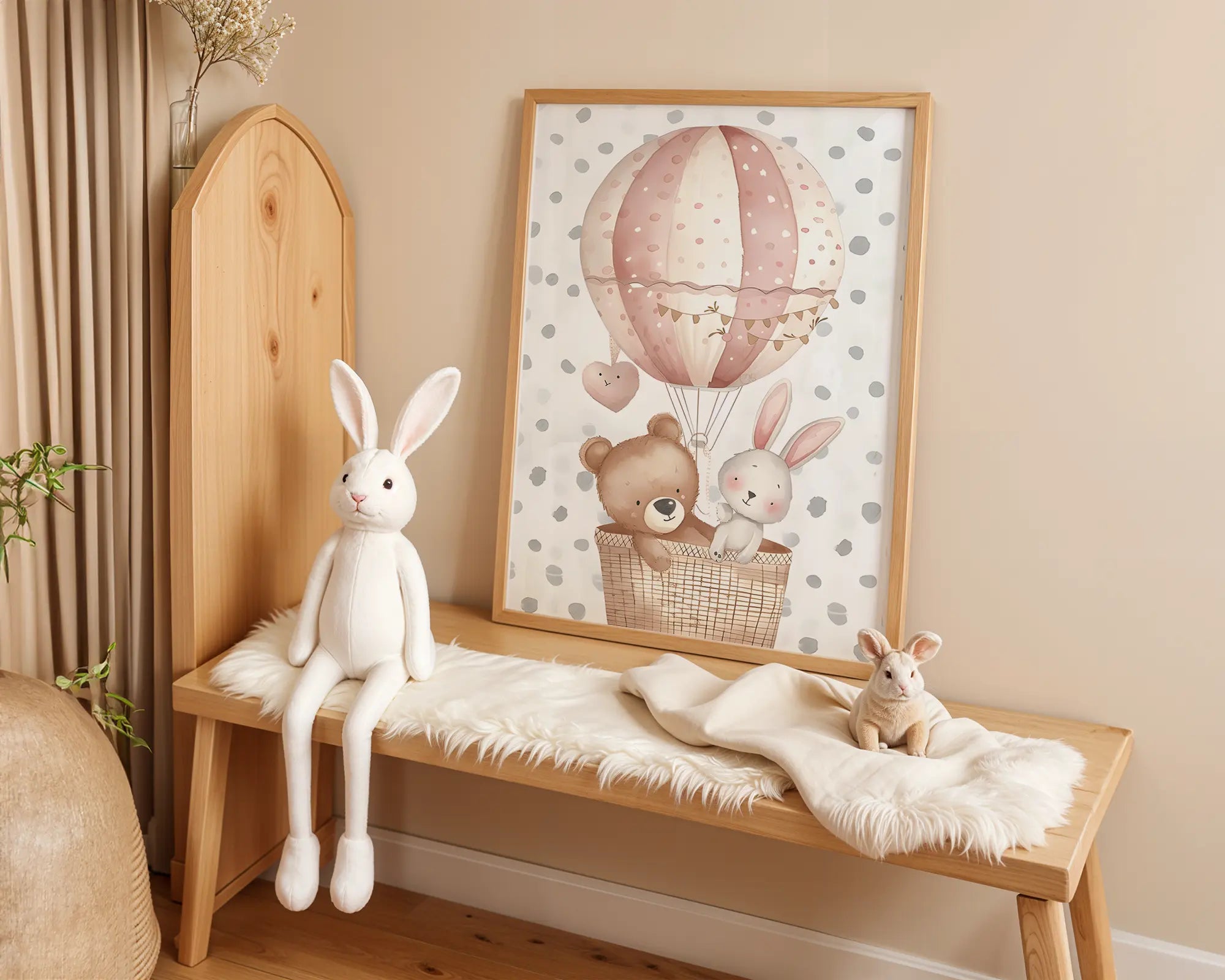Playroom Ideas | Hot Air Balloon Nursery Art | Woodland Animal Baby Print wall art print, modern home decor, unframed artwork by Nomad & Nest
