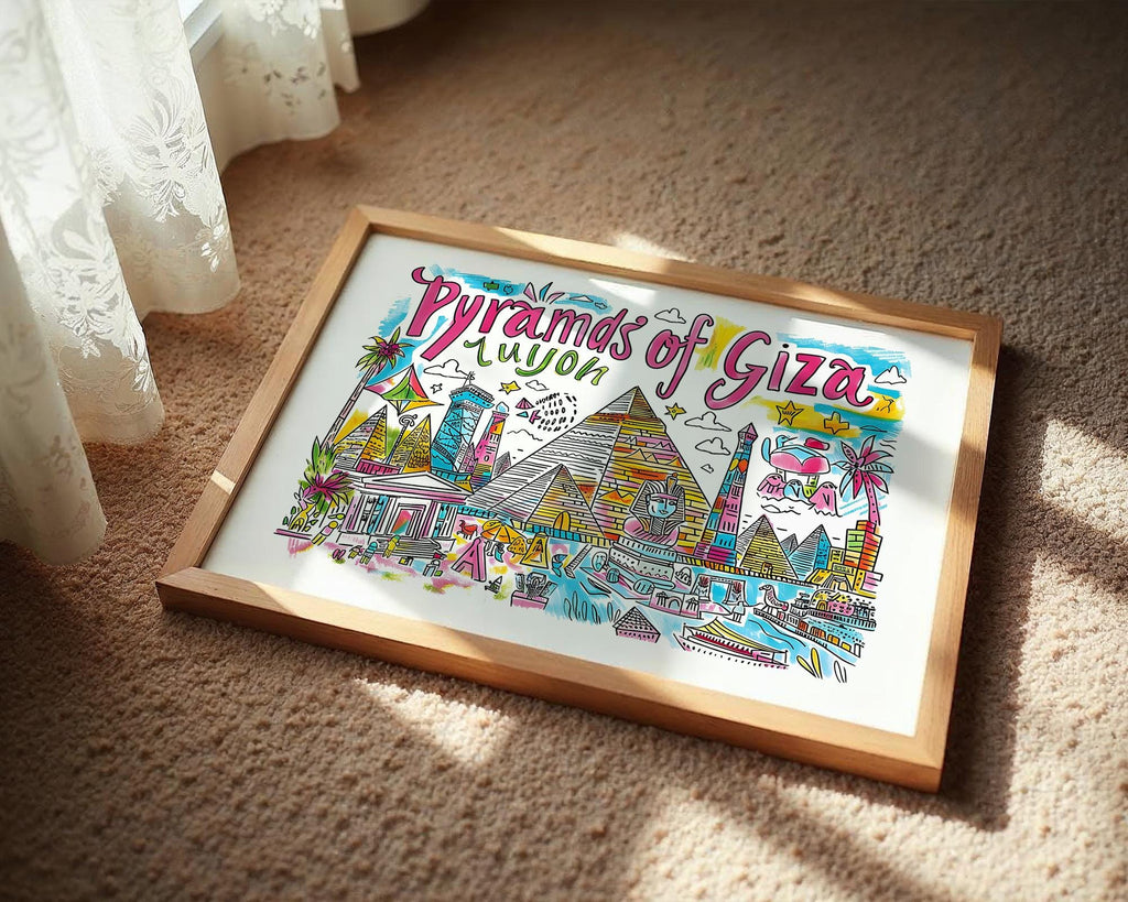 Pyramids of Giza Art Print | Colorful Egyptian Travel Poster wall art print, modern home decor, unframed artwork by Nomad & Nest