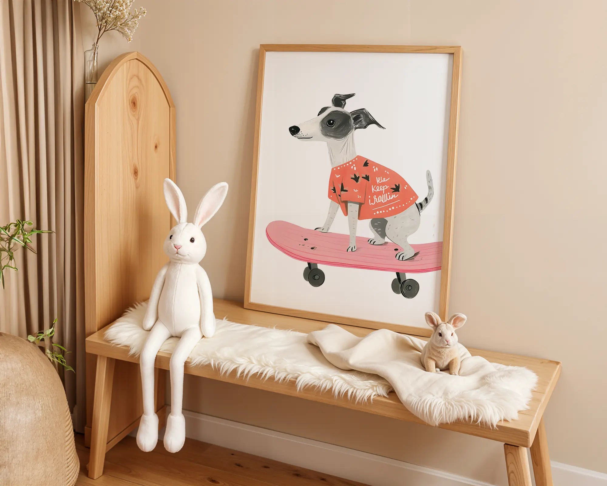 Playroom Ideas | Skate Dog Nursery Wall Art | Modern Animal Boho Print wall art print, modern home decor, unframed artwork by Nomad & Nest