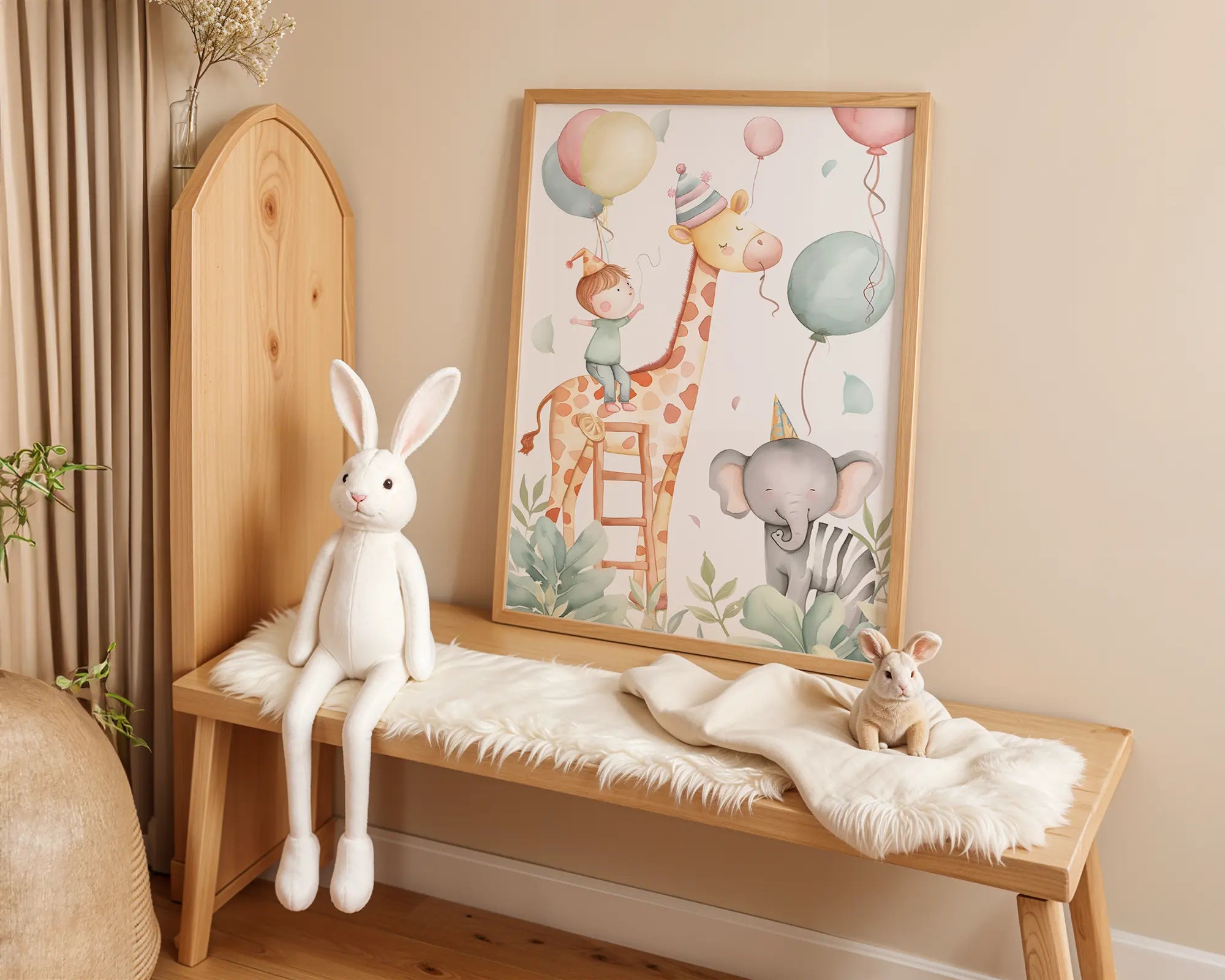 Playroom Ideas | Safari Friends Nursery Wall Art | Giraffe Elephant Balloon Print wall art print, modern home decor, unframed artwork by Nomad & Nest