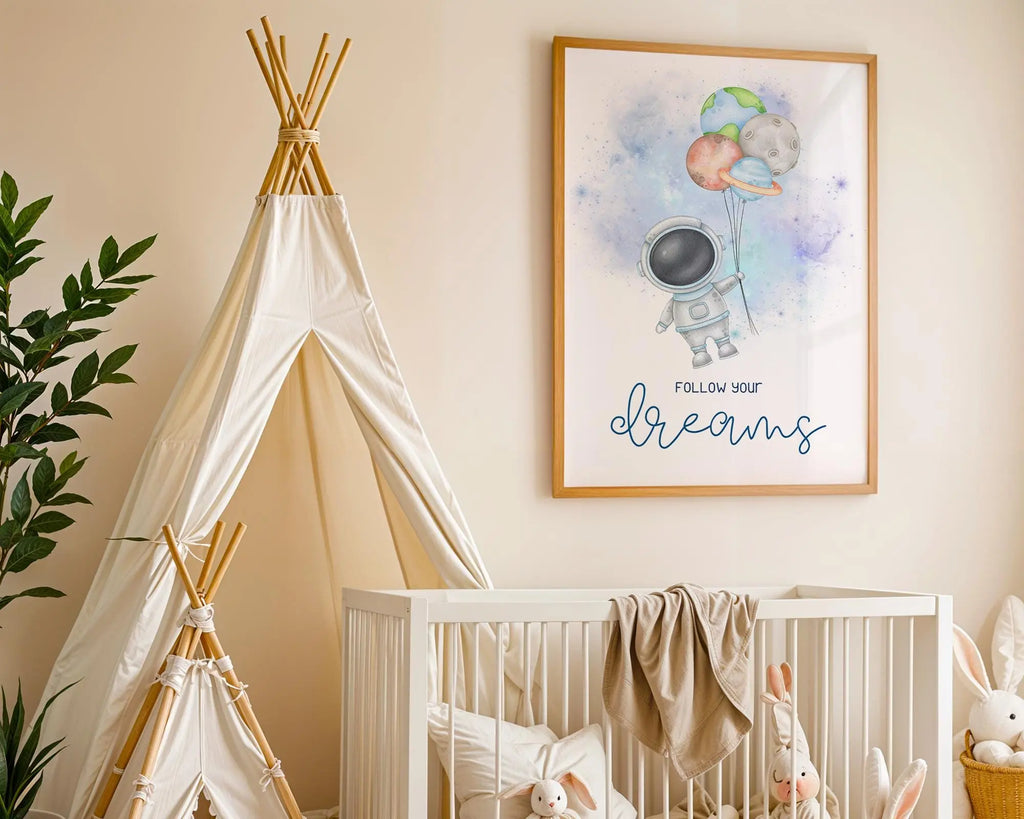 Playroom Ideas | Astronaut Nursery Print | Follow Dreams Space Wall Art wall art print, modern home decor, unframed artwork by Nomad & Nest