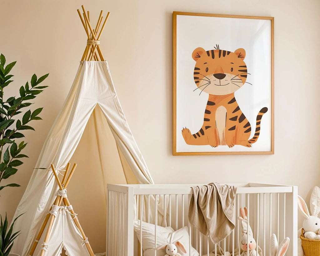 Playroom Ideas | Friendly Tiger Nursery Wall Art | Jungle Animal Kids Decor wall art print, modern home decor, unframed artwork by Nomad & Nest