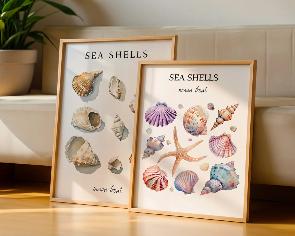 Colourful Prints | Seashell & Starfish Watercolour Prints | Beach Bathroom Art (Set of 2) wall art print, modern home decor, unframed artwork by Nomad & Nest