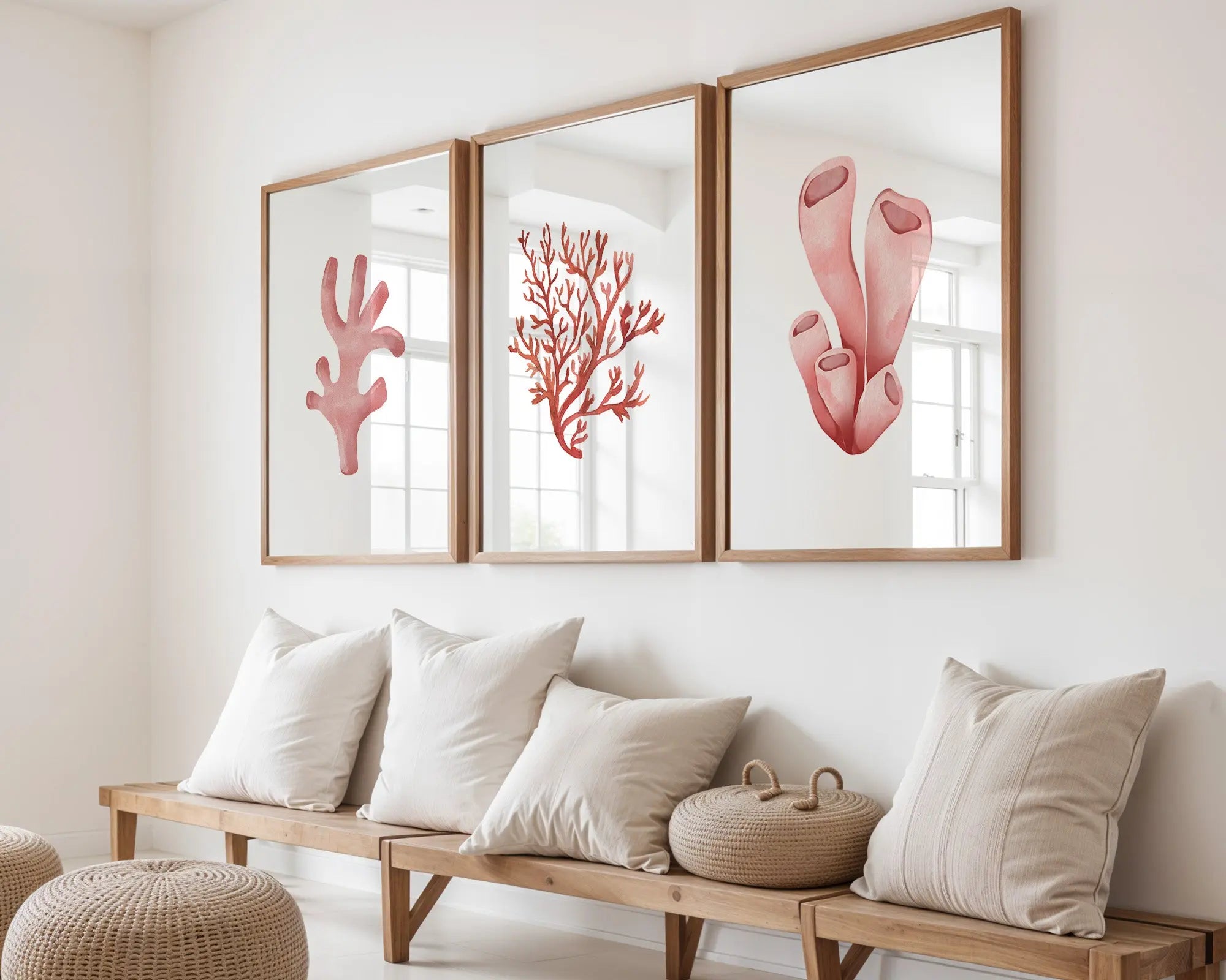Colourful Prints | Pink Coral Watercolour Art Prints | Beach Coastal Decor (Set of 3) wall art print, modern home decor, unframed artwork by Nomad & Nest
