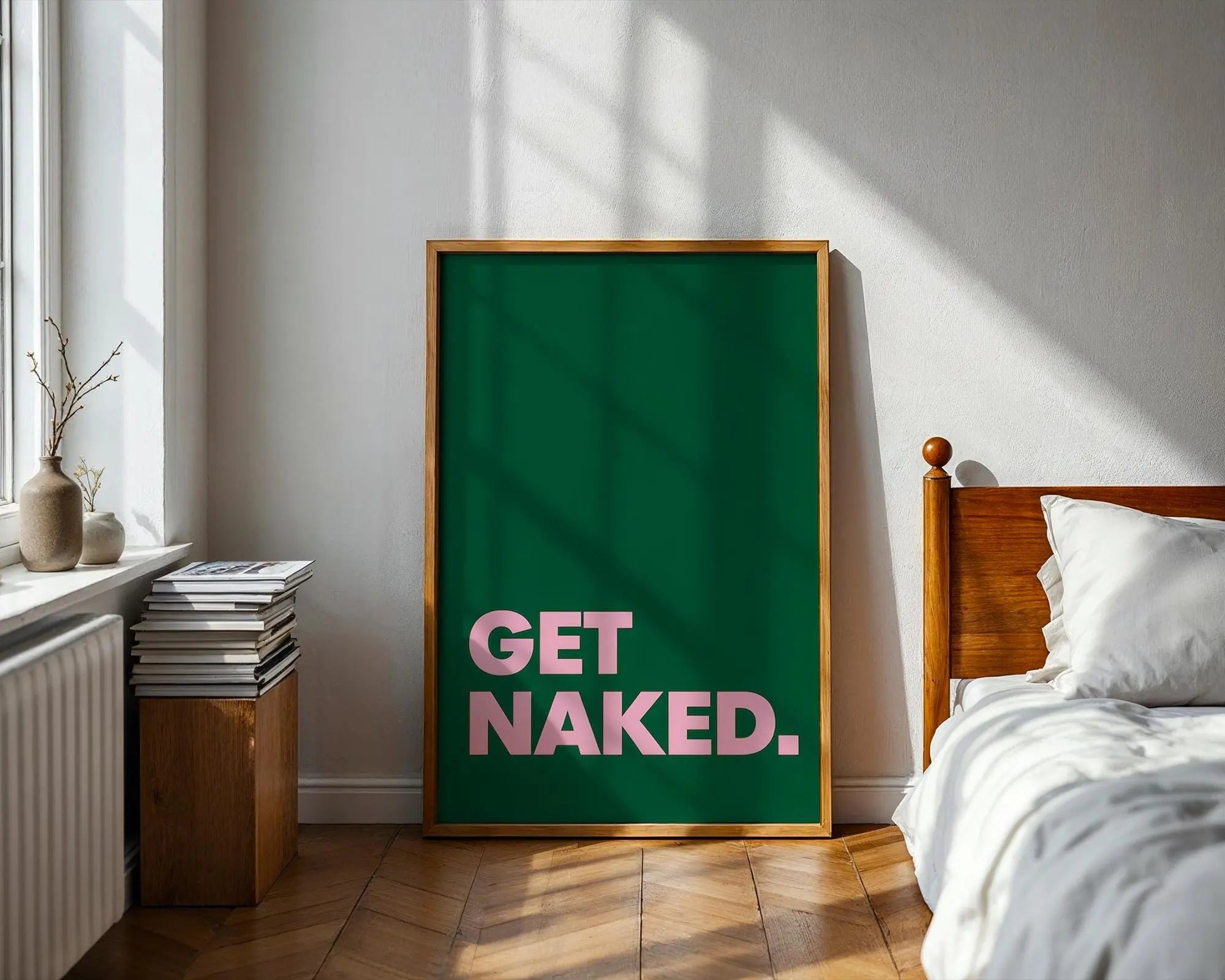 Positive Emotion | Get Naked Wall Art | Bold Modern Typography | Playful Bathroom Decor | Minimal Statement Poster wall art print, modern home decor, unframed artwork by Nomad & Nest