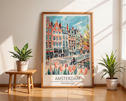 Amsterdam Canal Watercolor Print | Netherlands Travel Poster wall art print, modern home decor, unframed artwork by Nomad & Nest