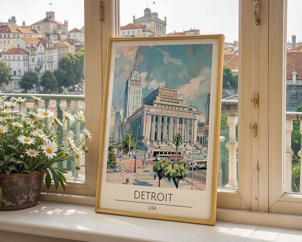 Detroit Architecture Print | Michigan Skyline Poster, Urban Travel Art wall art print, modern home decor, unframed artwork by Nomad & Nest