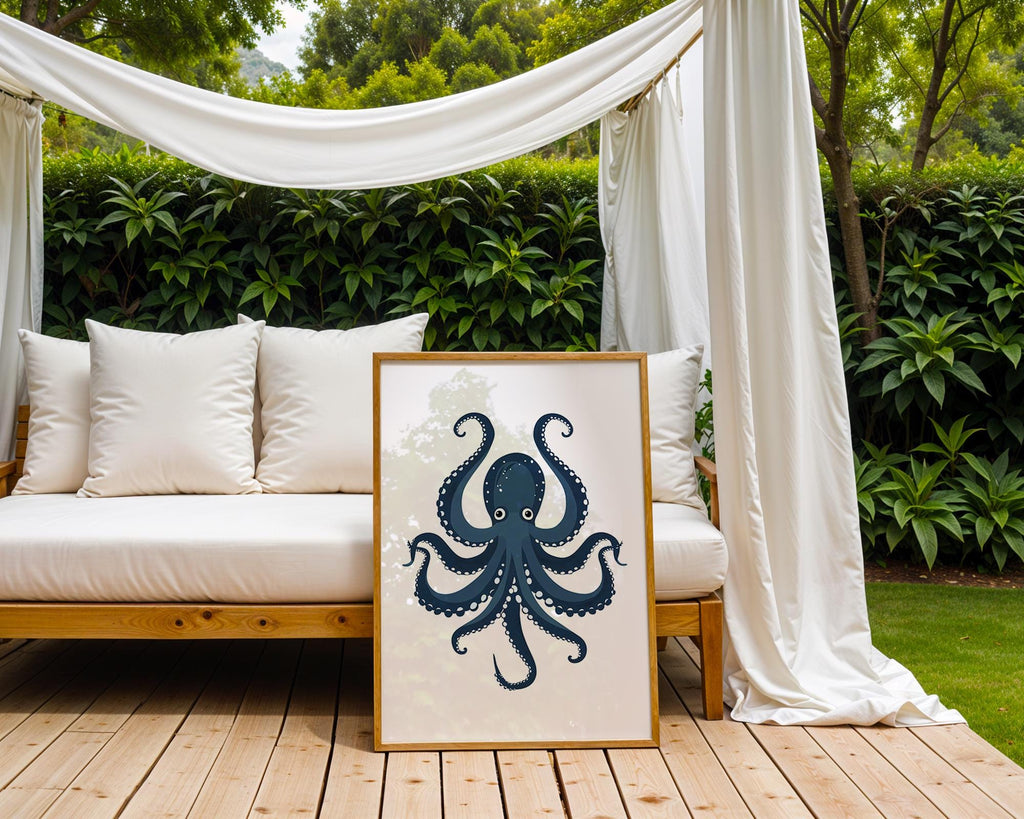 Blue Octopus Print, Quirky Nautical Wall Art wall art print, modern home decor, unframed artwork by Nomad & Nest