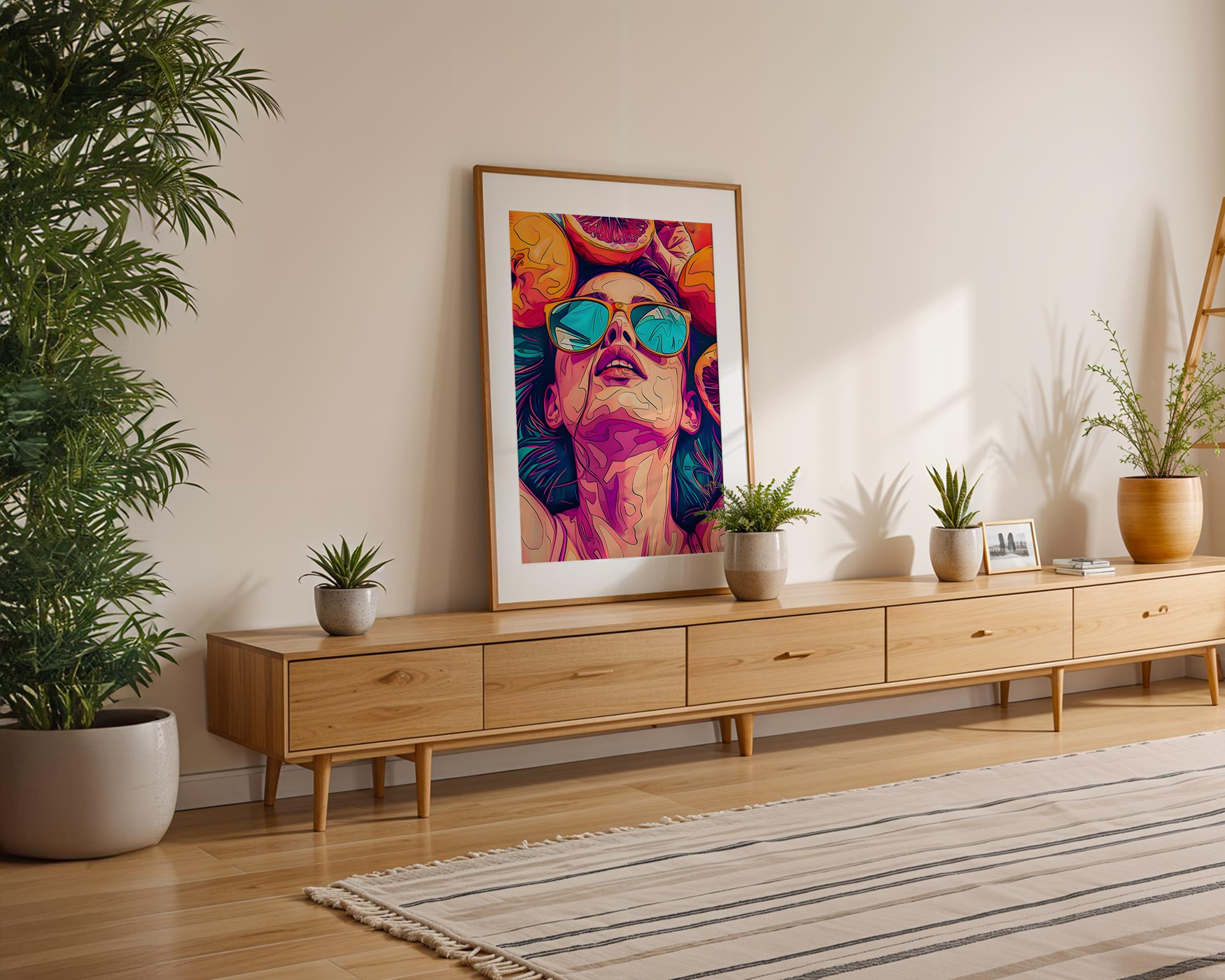 Modern Pop Art | Woman Portrait Print | Retro Sunglasses Graphic work wall art print, modern home decor, unframed artwork by Nomad & Nest