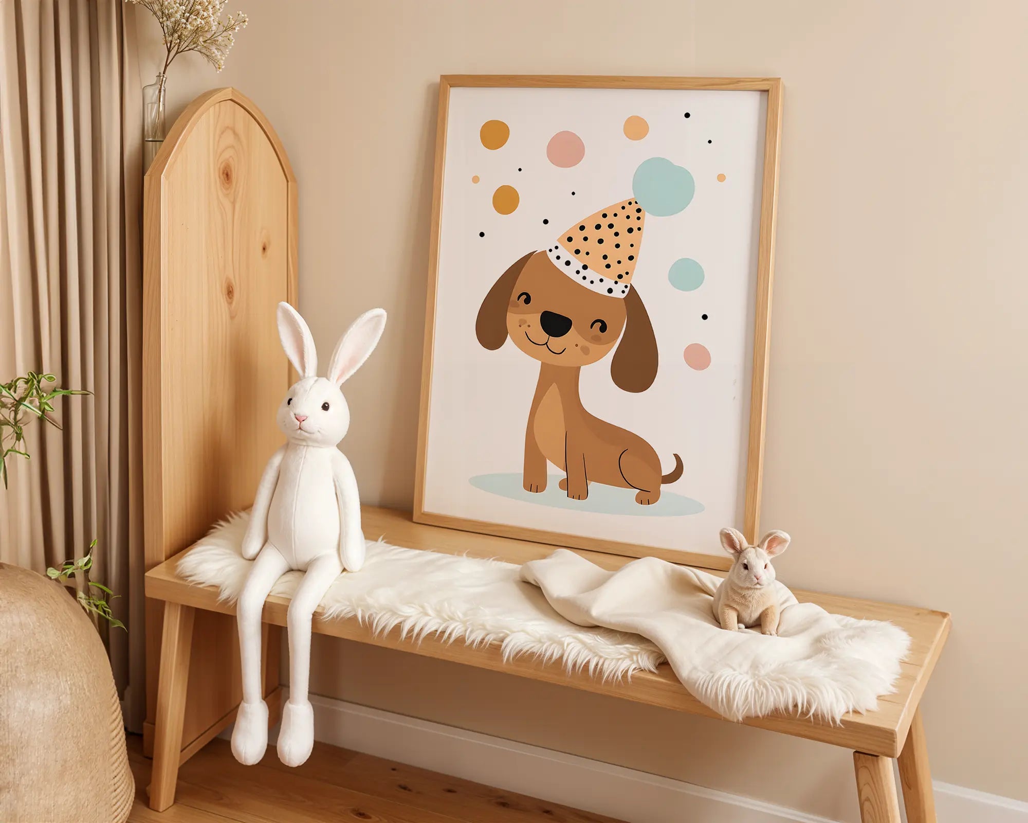 Playroom Ideas | Party Dog Nursery Wall Art | Fun Animal Celebration Print wall art print, modern home decor, unframed artwork by Nomad & Nest