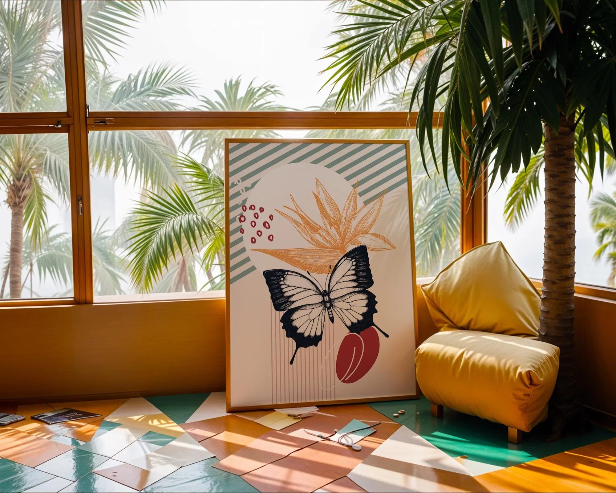 Butterfly Botanical Art Print | Vintage Tropical Insect Poster wall art print, modern home decor, unframed artwork by Nomad & Nest