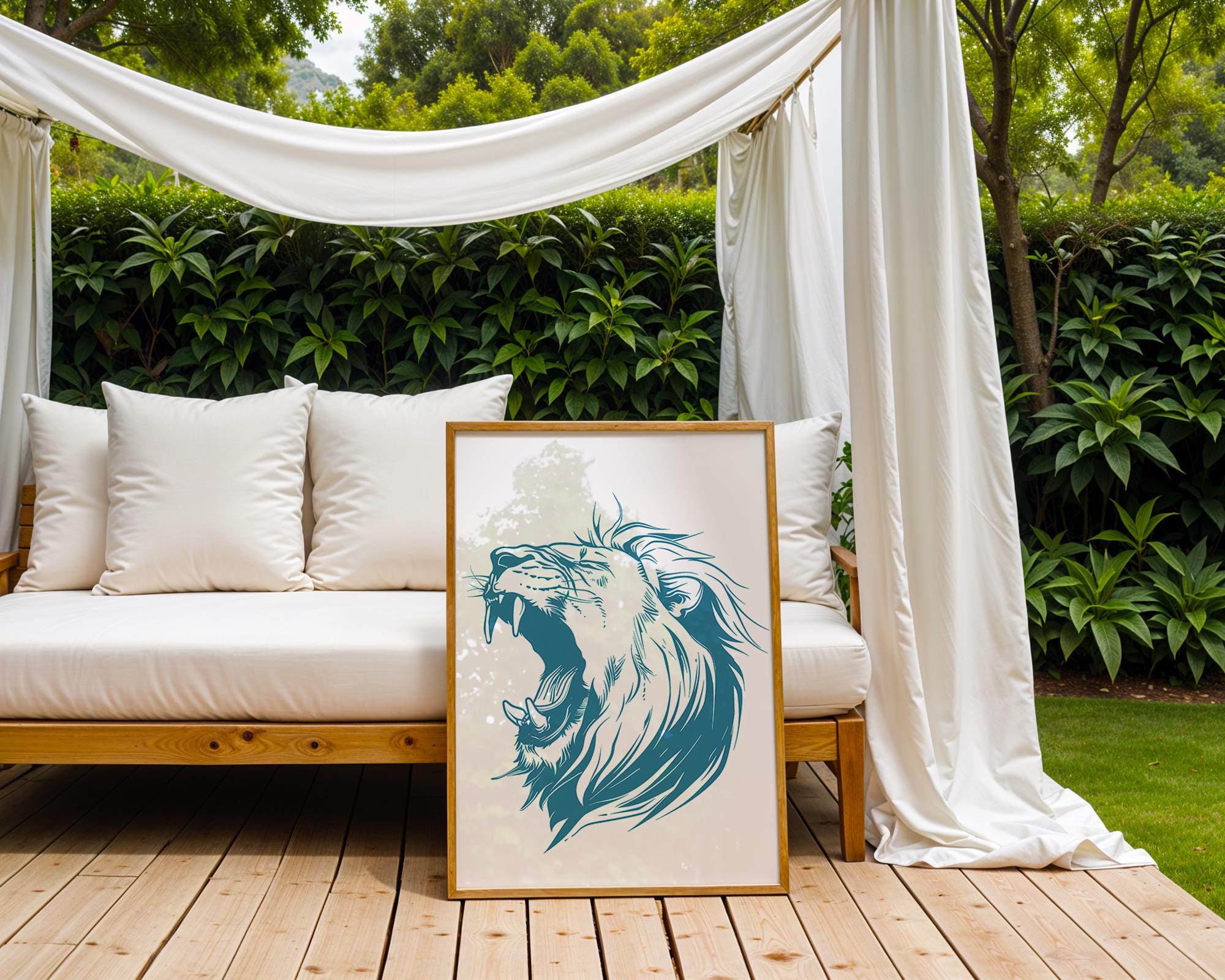 Intense Blue Lion Roaring Print, Modern Safari Wall Art wall art print, modern home decor, unframed artwork by Nomad & Nest