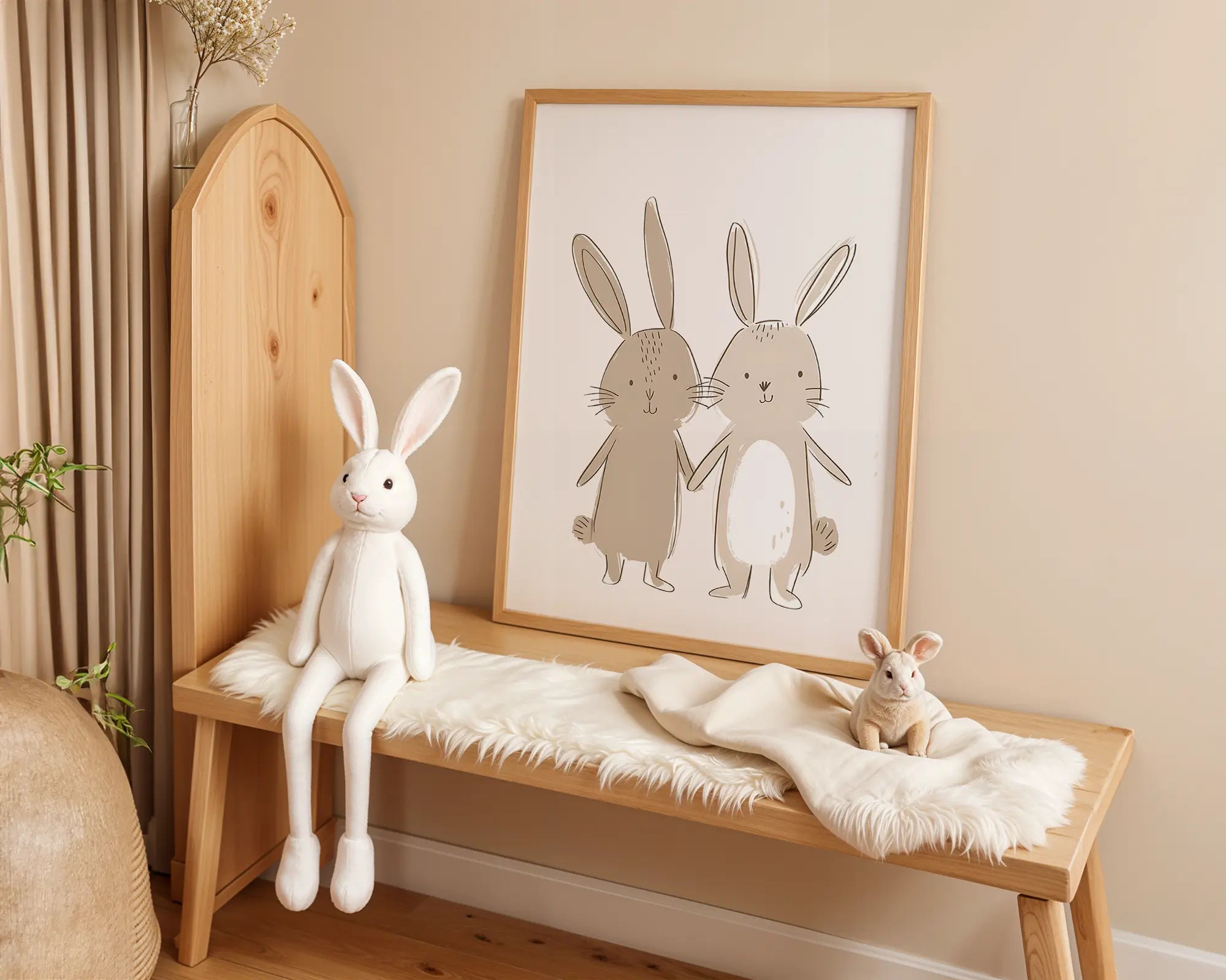 Playroom Ideas | Bunny Pair Nursery Wall Art | Neutral Woodland Animal Print wall art print, modern home decor, unframed artwork by Nomad & Nest