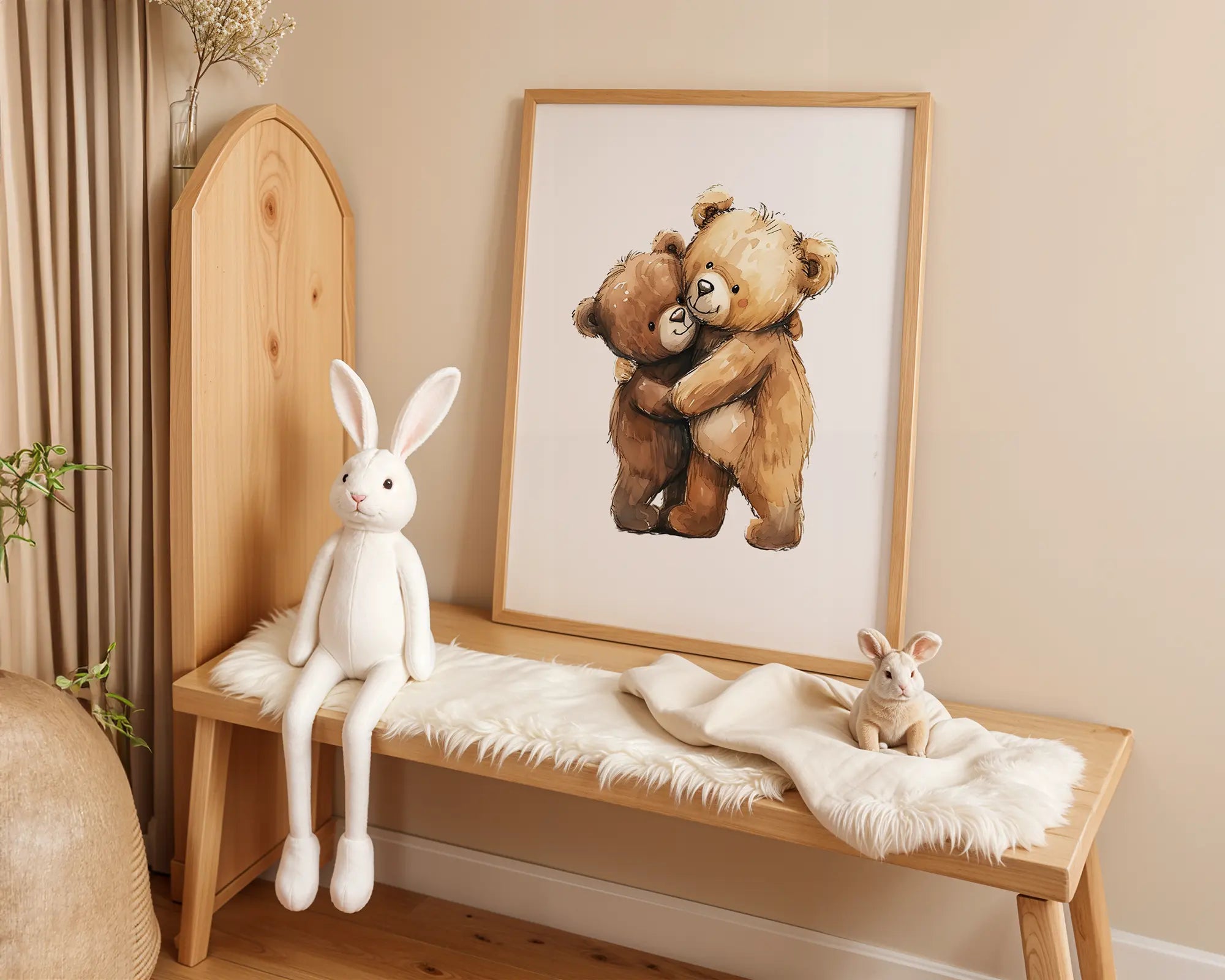 Playroom Ideas | Teddy Bear Hug Nursery Wall Art | Woodland Baby Illustration wall art print, modern home decor, unframed artwork by Nomad & Nest