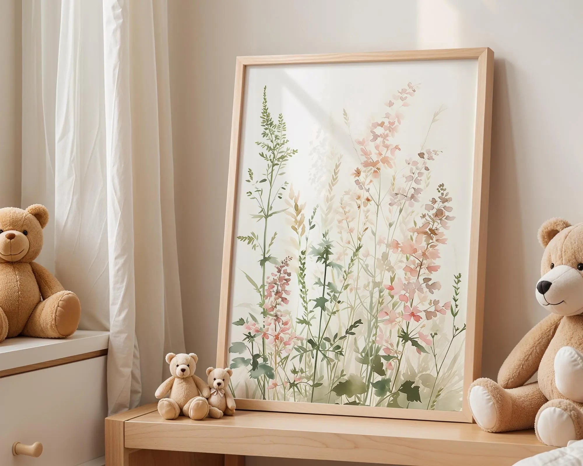 Playroom Ideas | Blush Meadow Nursery Print | Watercolour Floral Wall Art wall art print, modern home decor, unframed artwork by Nomad & Nest